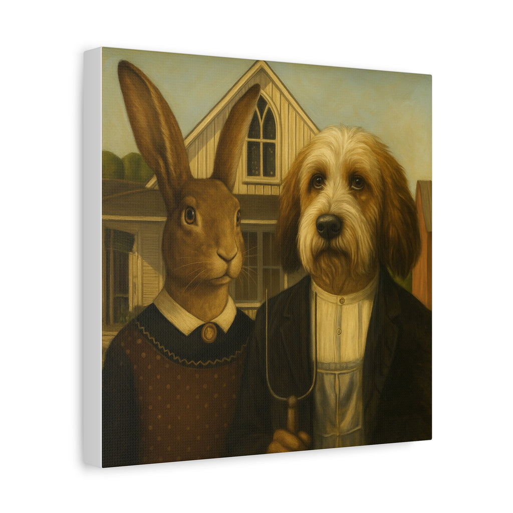 PBGV and Rabbit -  American  Gothic