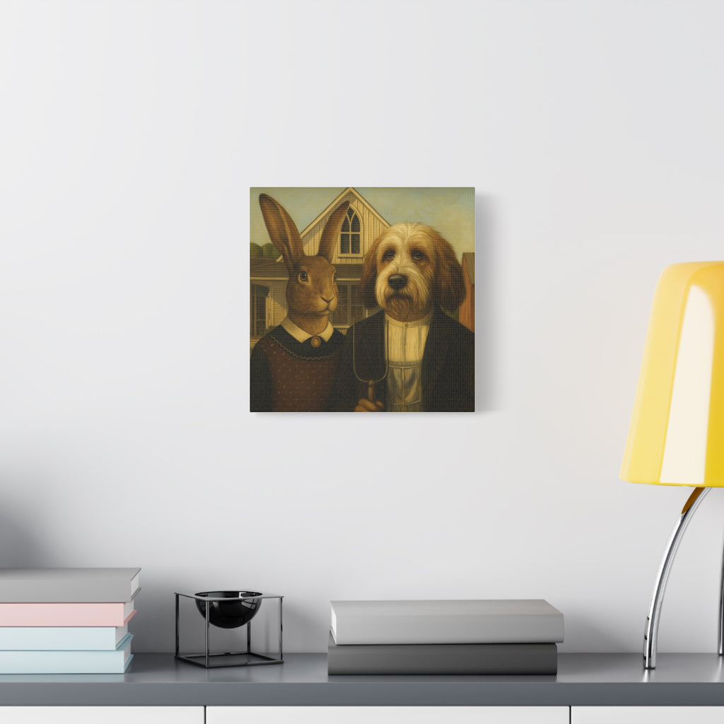 PBGV and Rabbit -  American  Gothic