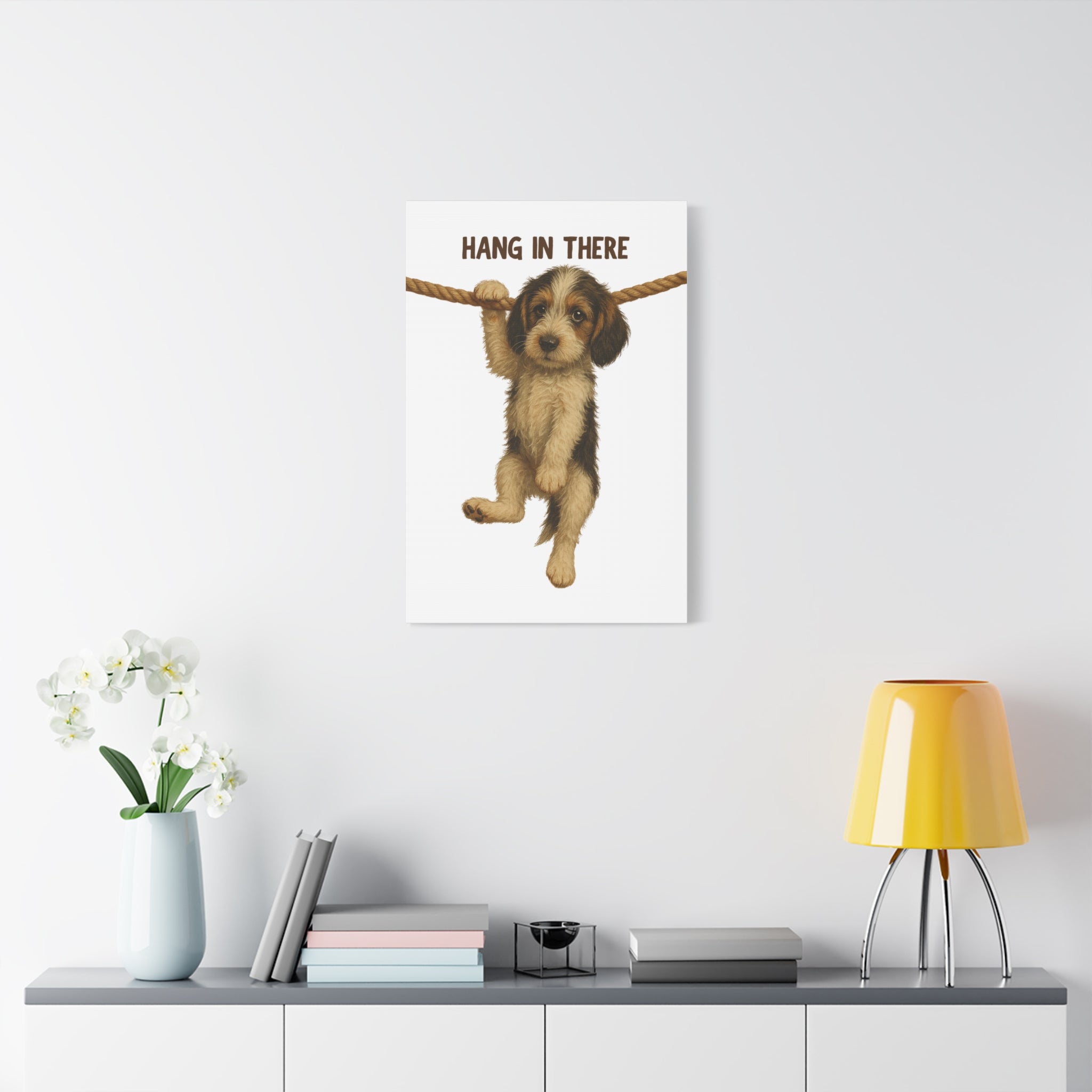 Hang In There Puppy Canvas Wall Art – Cute Dog Motivational Matte Stretched Print