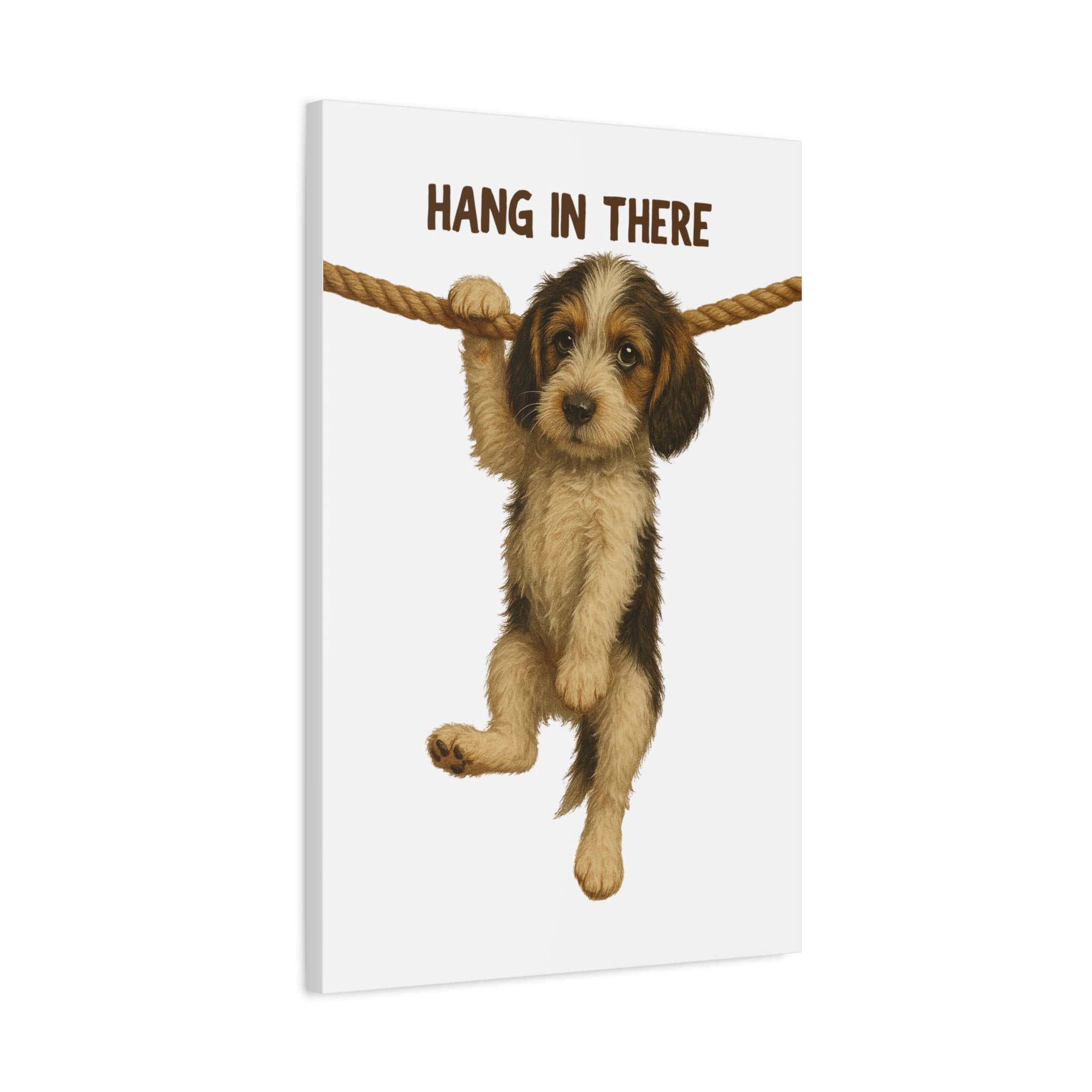 Hang In There Puppy Canvas Wall Art – Cute Dog Motivational Matte Stretched Print