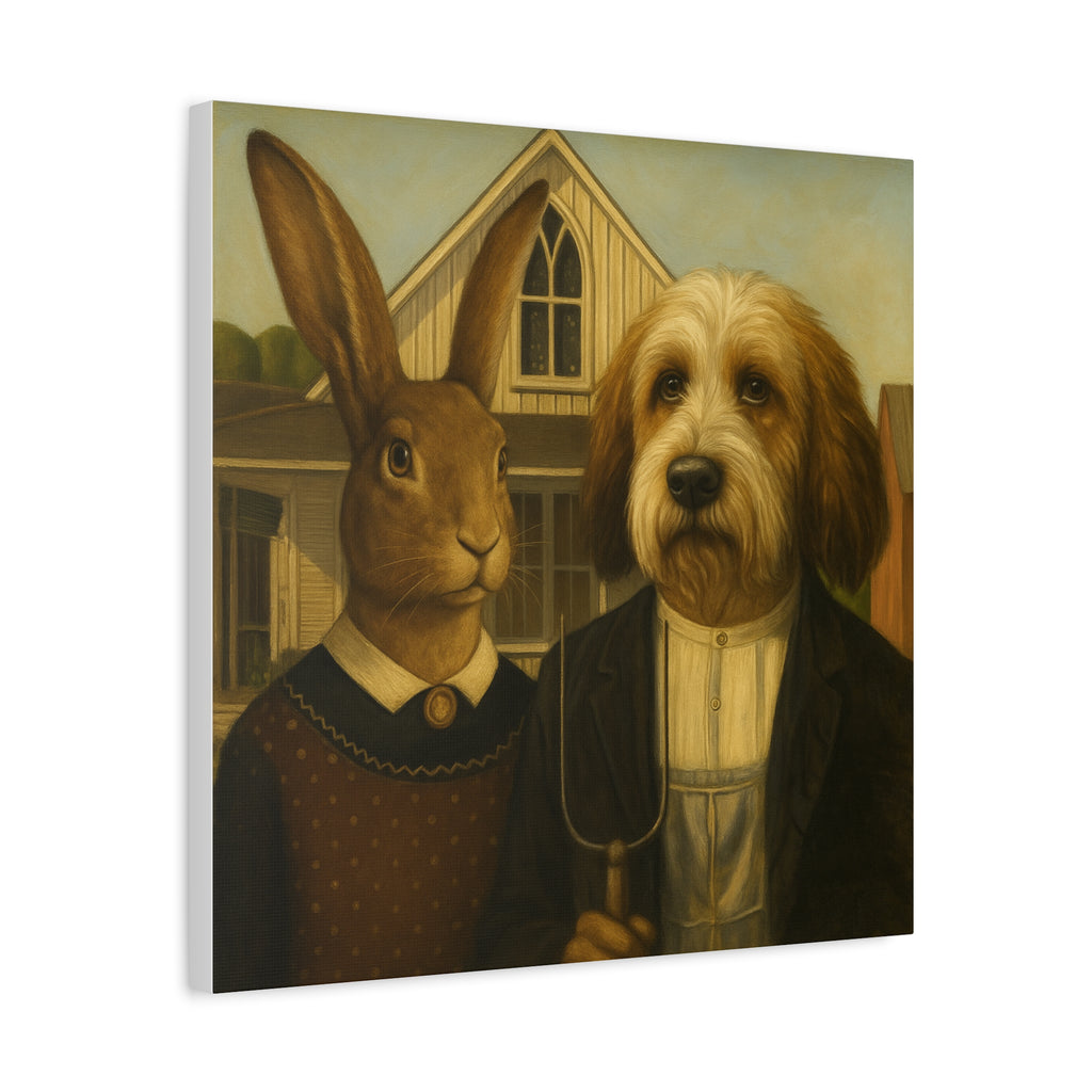PBGV and Rabbit -  American  Gothic