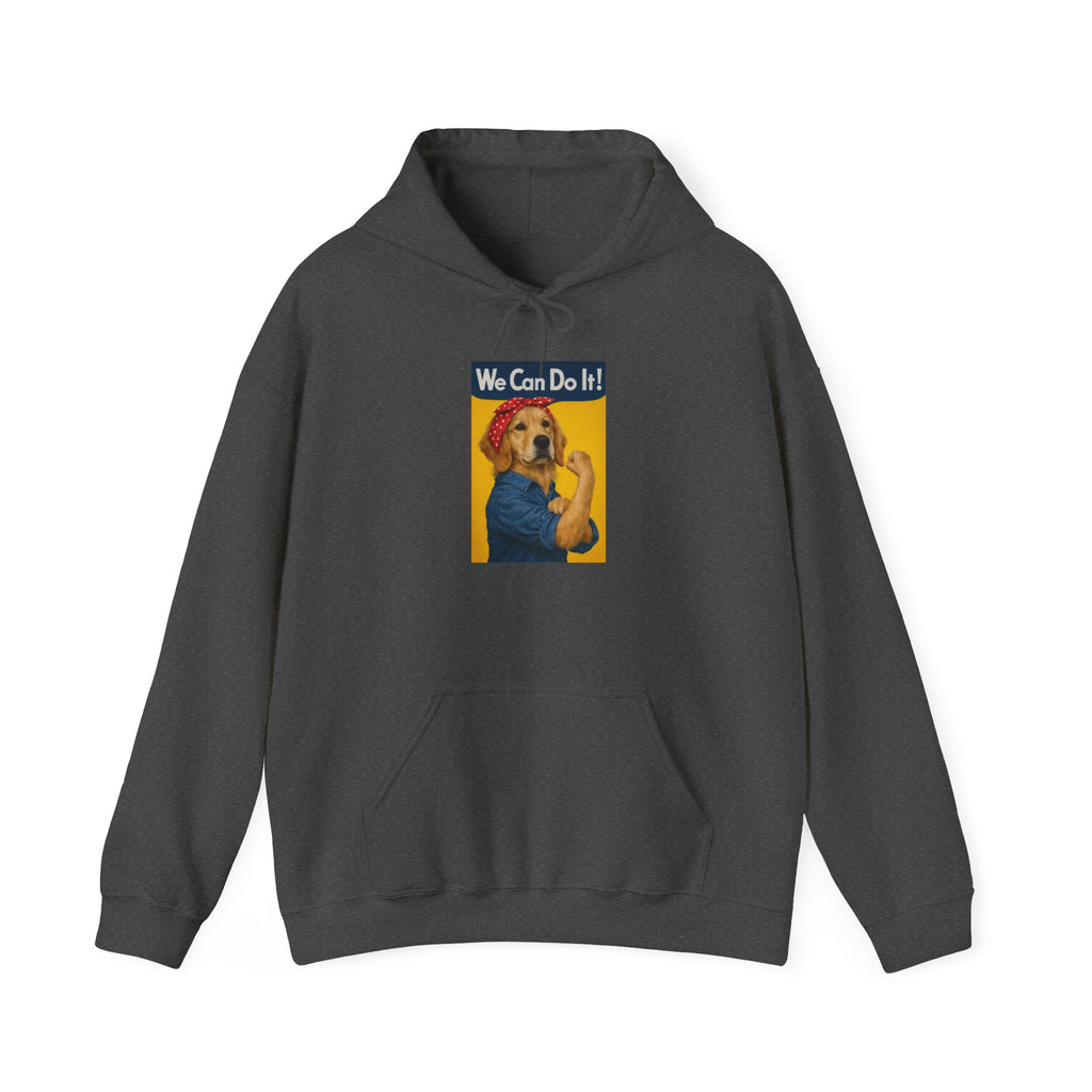 Hoodie - "We Can Do It!" Retro Rosie-Style Golden Retriever Graphic Hoodie