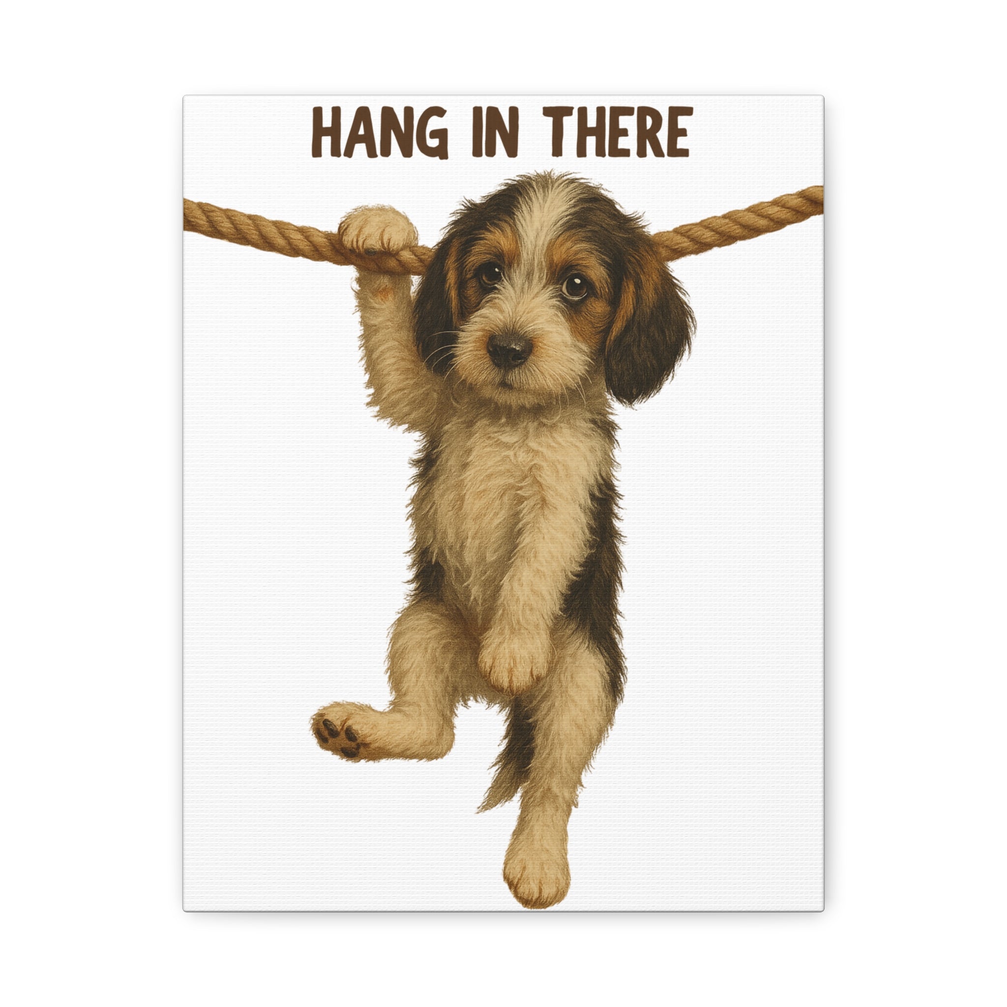 Hang In There Puppy Canvas Wall Art – Cute Dog Motivational Matte Stretched Print