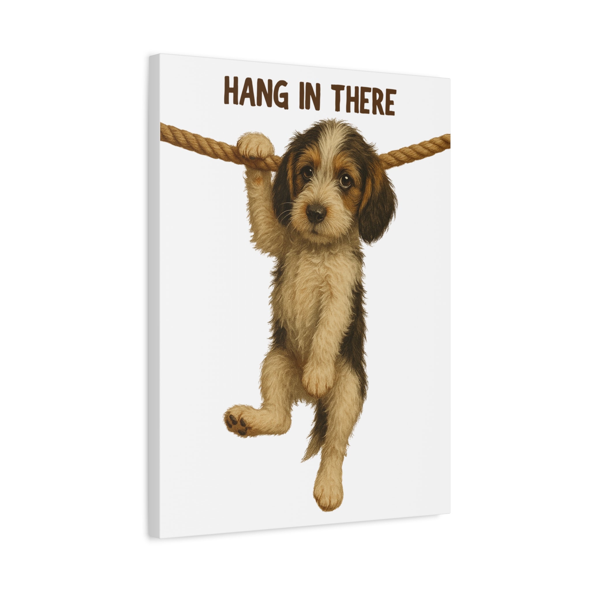 Hang In There Puppy Canvas Wall Art – Cute Dog Motivational Matte Stretched Print