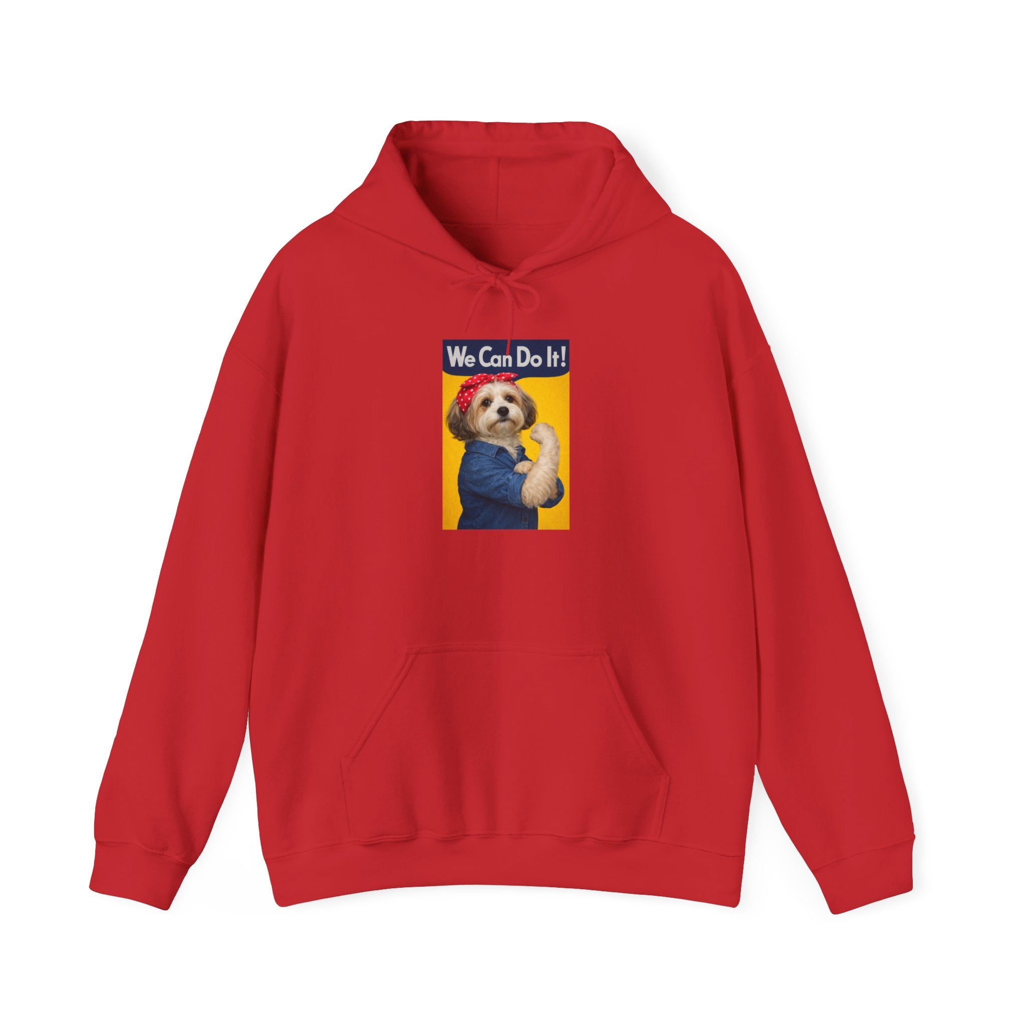 We Can Do It! Dog Rosie Hoodie — Feminist Retro Poster Sweatshirt