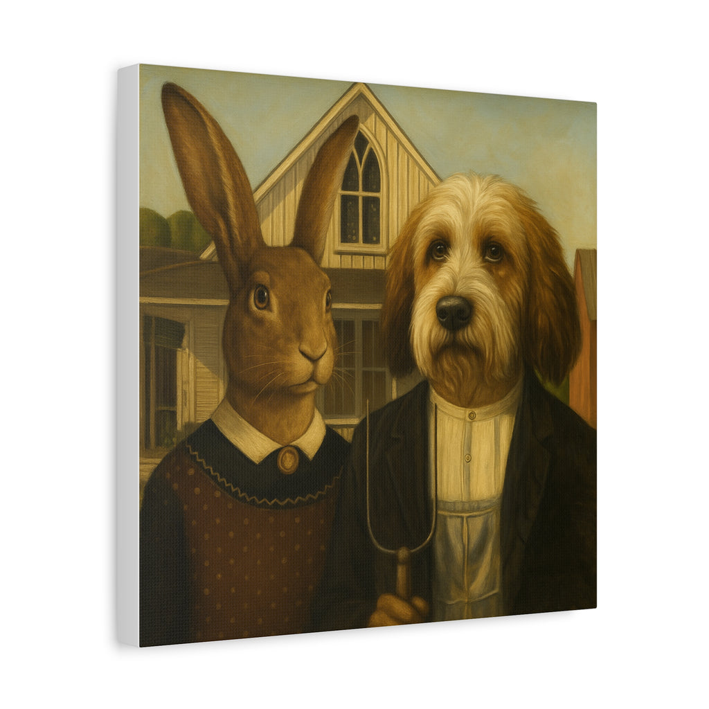PBGV and Rabbit -  American  Gothic