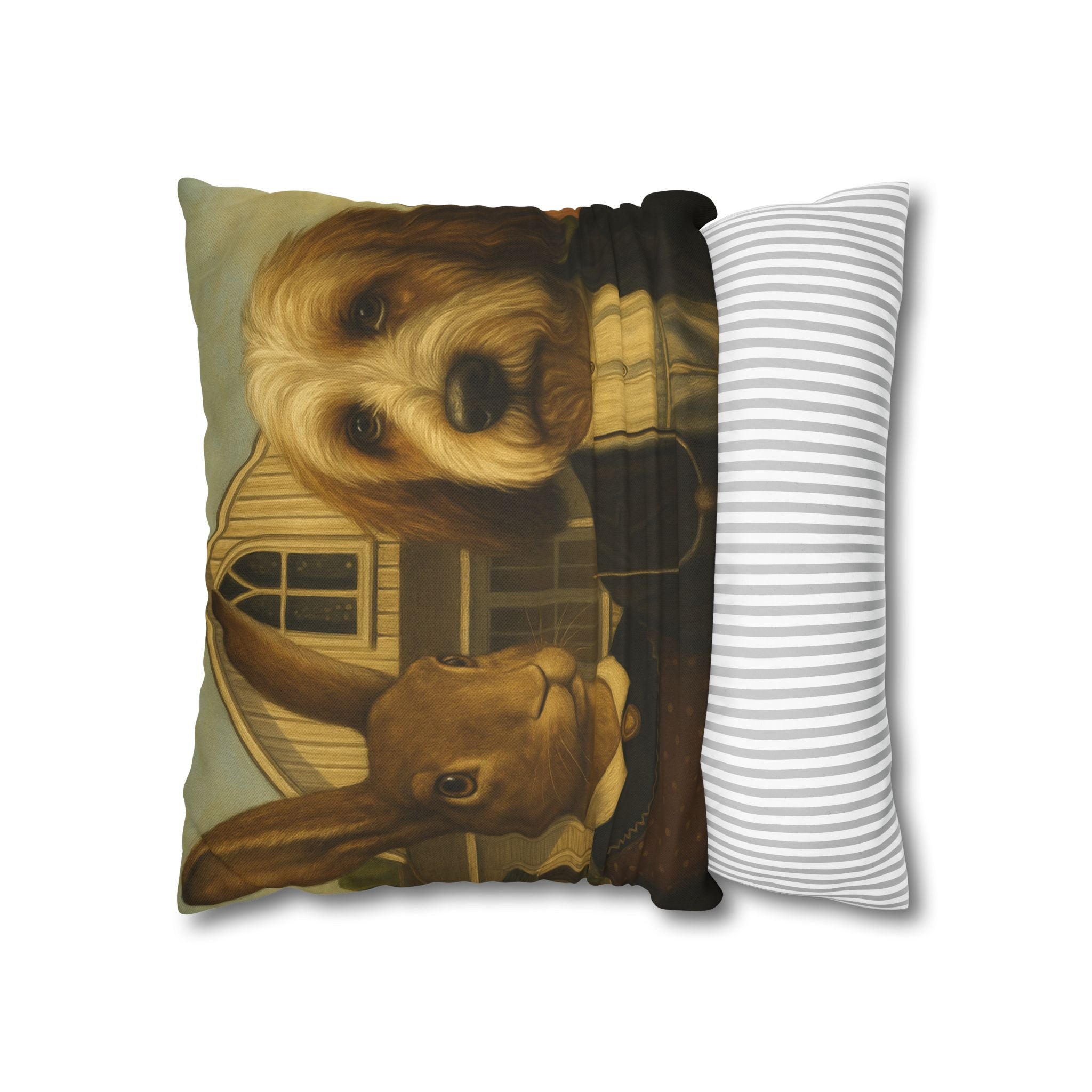 Vintage Pet Portrait Pillow — Dog & Rabbit Americana Decorative Throw Pillowcase