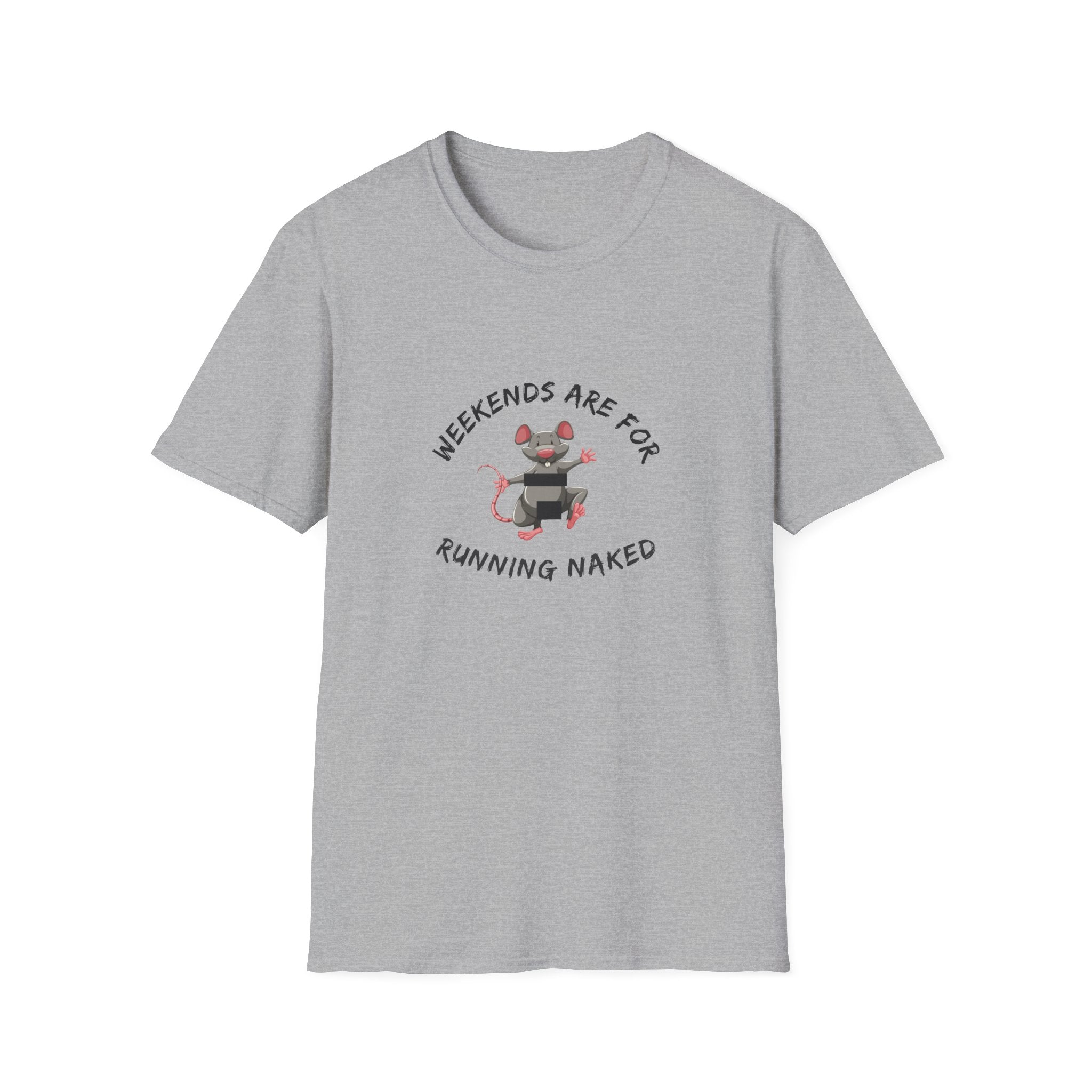 Weekend Running Naked T-Shirt — Cute Mouse Graphic Tee for Runners & Casual Wear