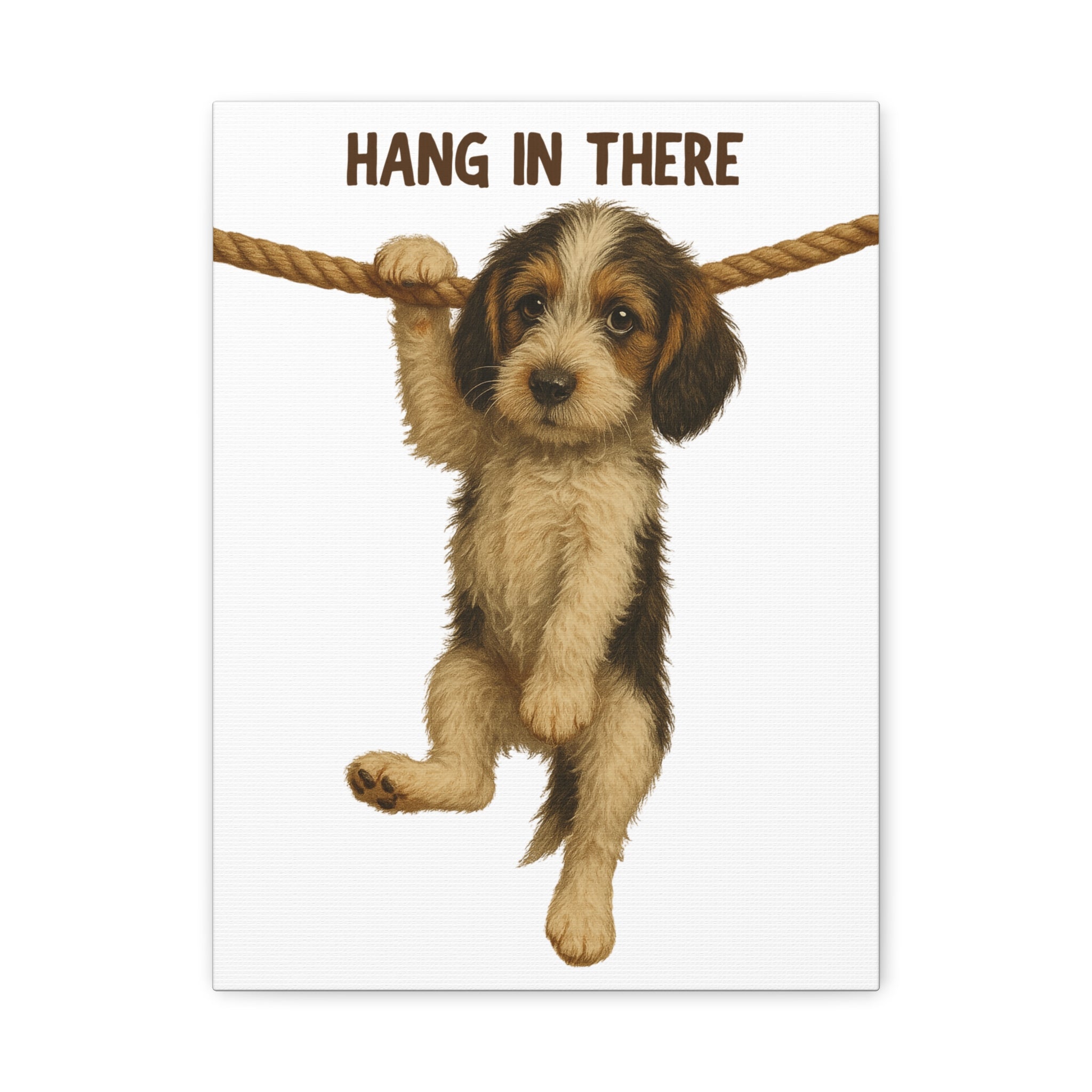 Hang In There Puppy Canvas Wall Art – Cute Dog Motivational Matte Stretched Print