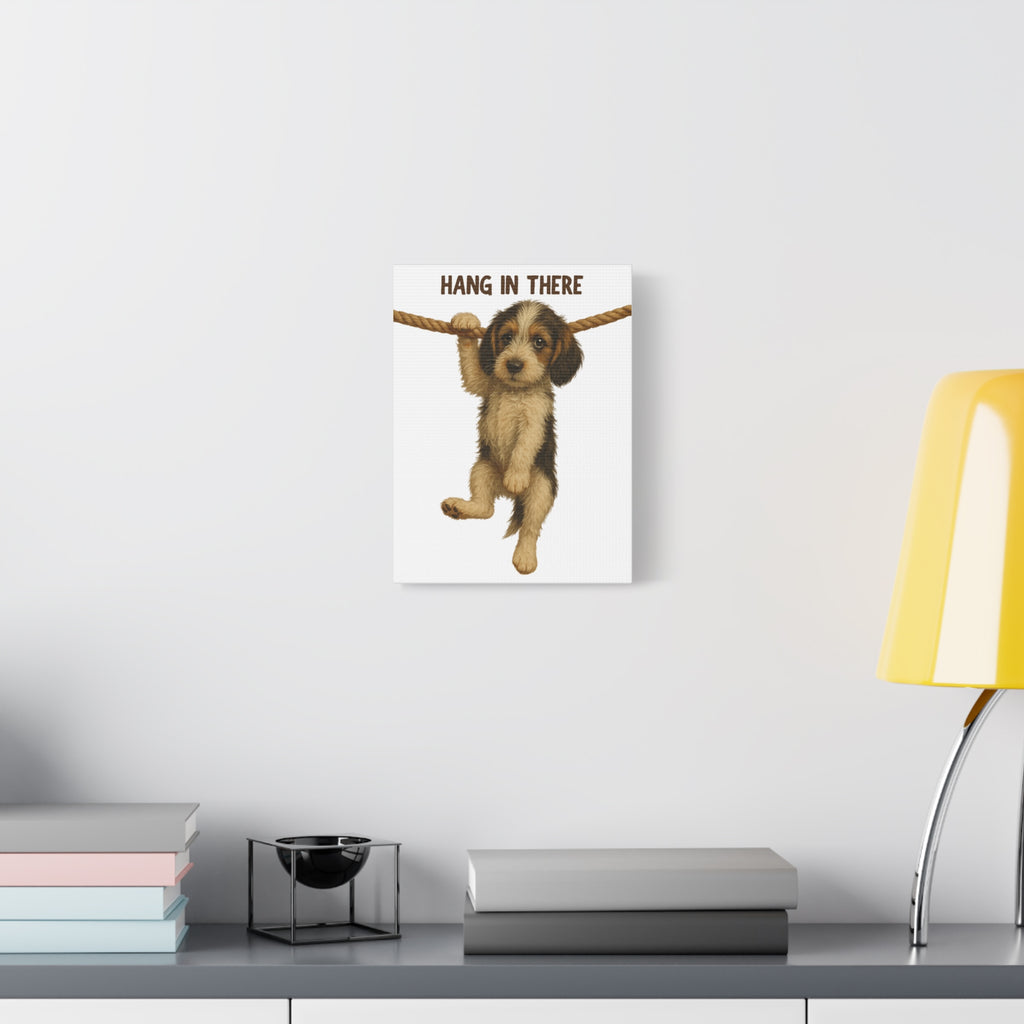 Hang In There Puppy Canvas Wall Art – Cute Dog Motivational Matte Stretched Print