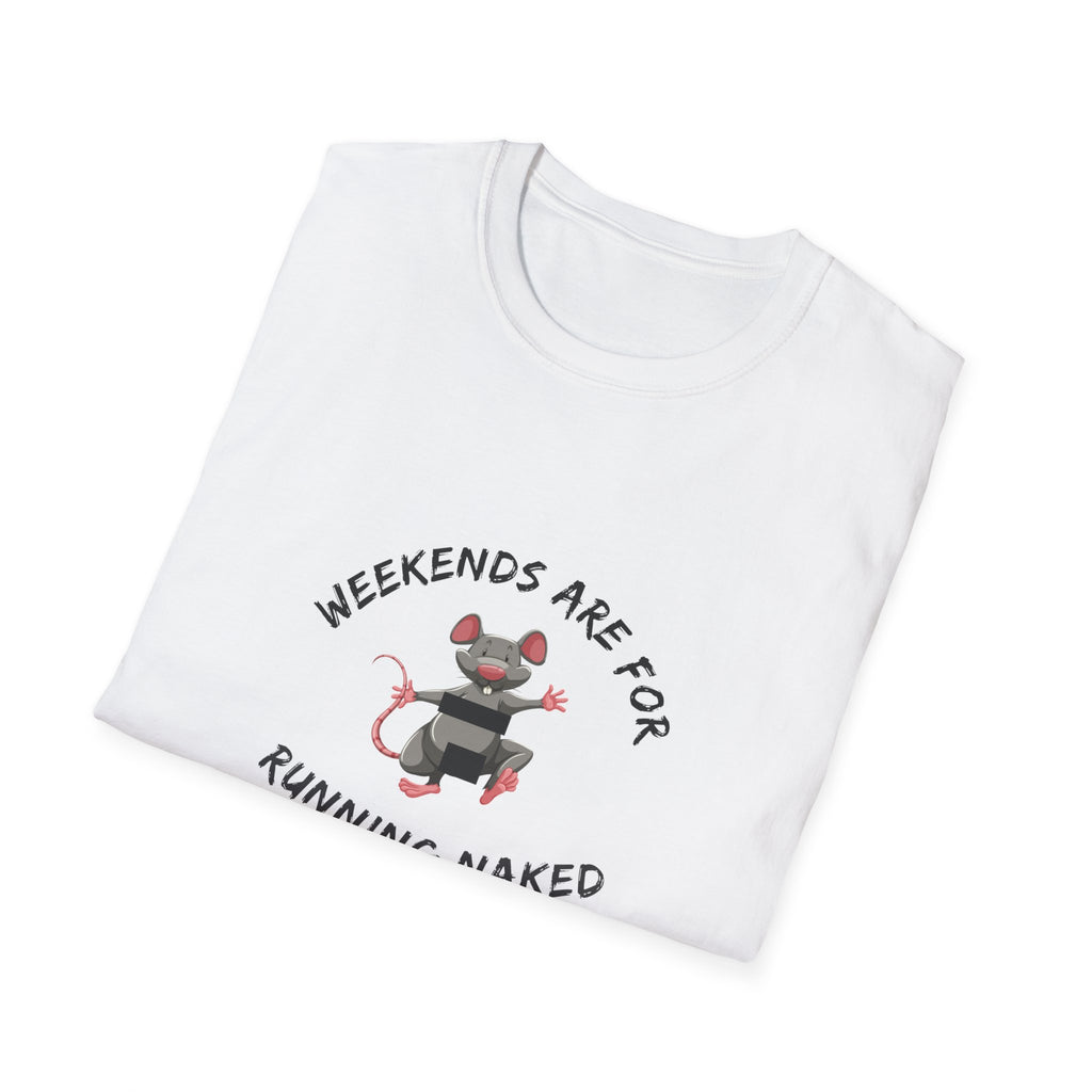 Weekend Running Naked T-Shirt — Cute Mouse Graphic Tee for Runners & Casual Wear