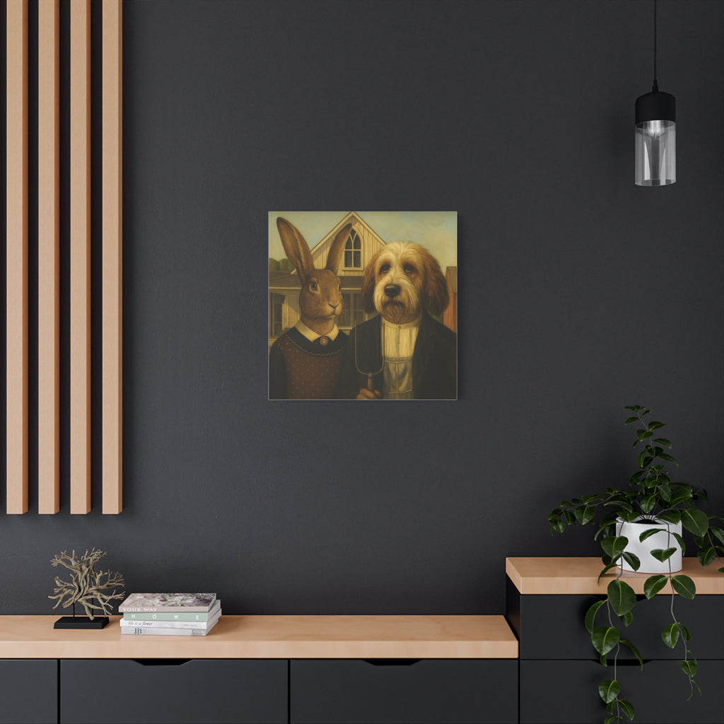 PBGV and Rabbit -  American  Gothic