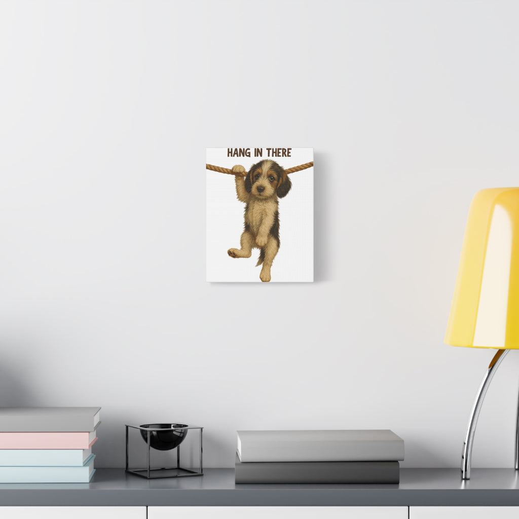 Hang In There Puppy Canvas Wall Art – Cute Dog Motivational Matte Stretched Print