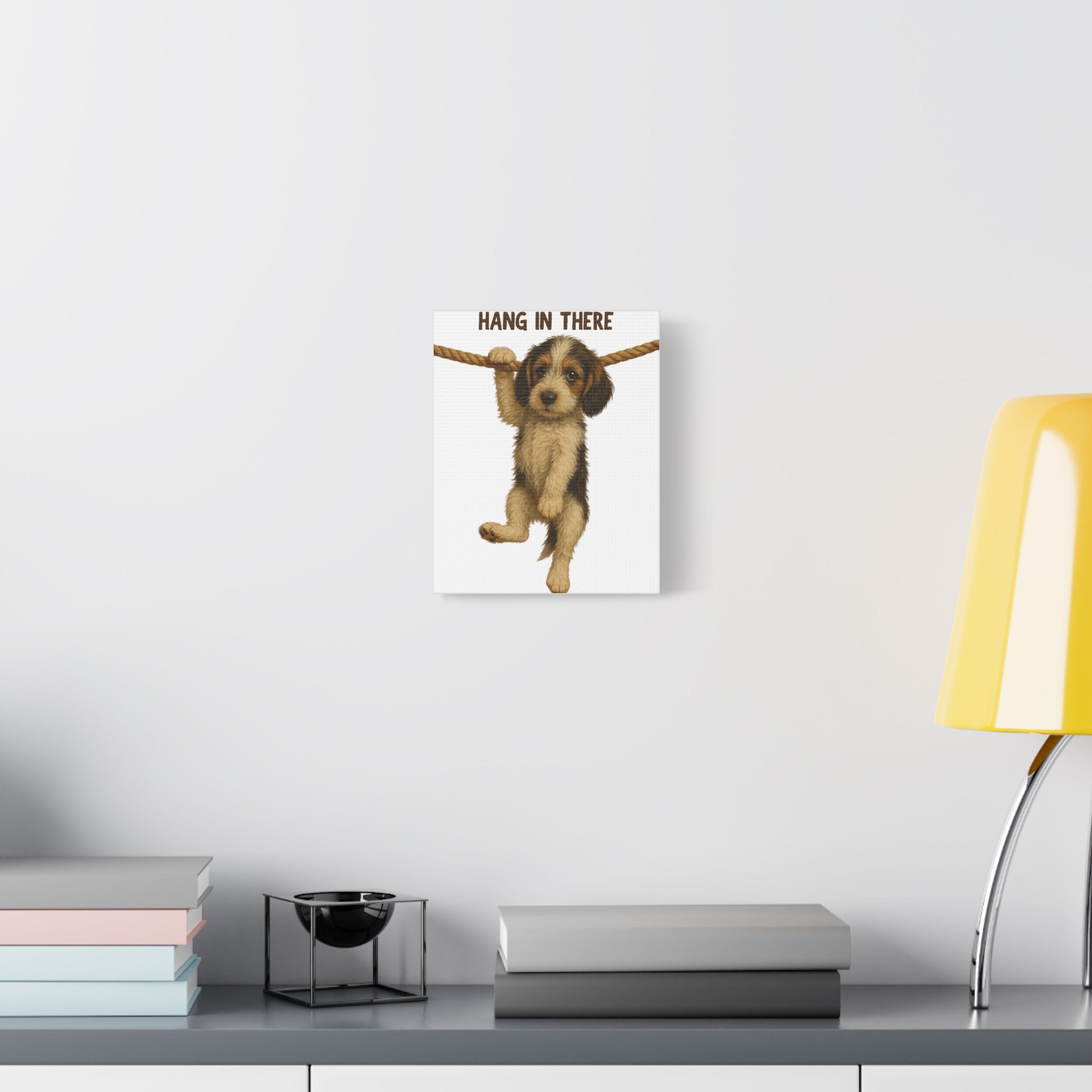 Hang In There Puppy Canvas Wall Art – Cute Dog Motivational Matte Stretched Print