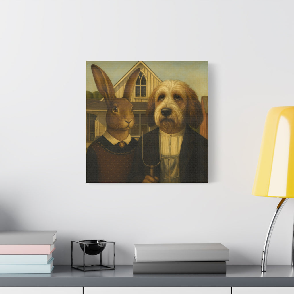 PBGV and Rabbit -  American  Gothic