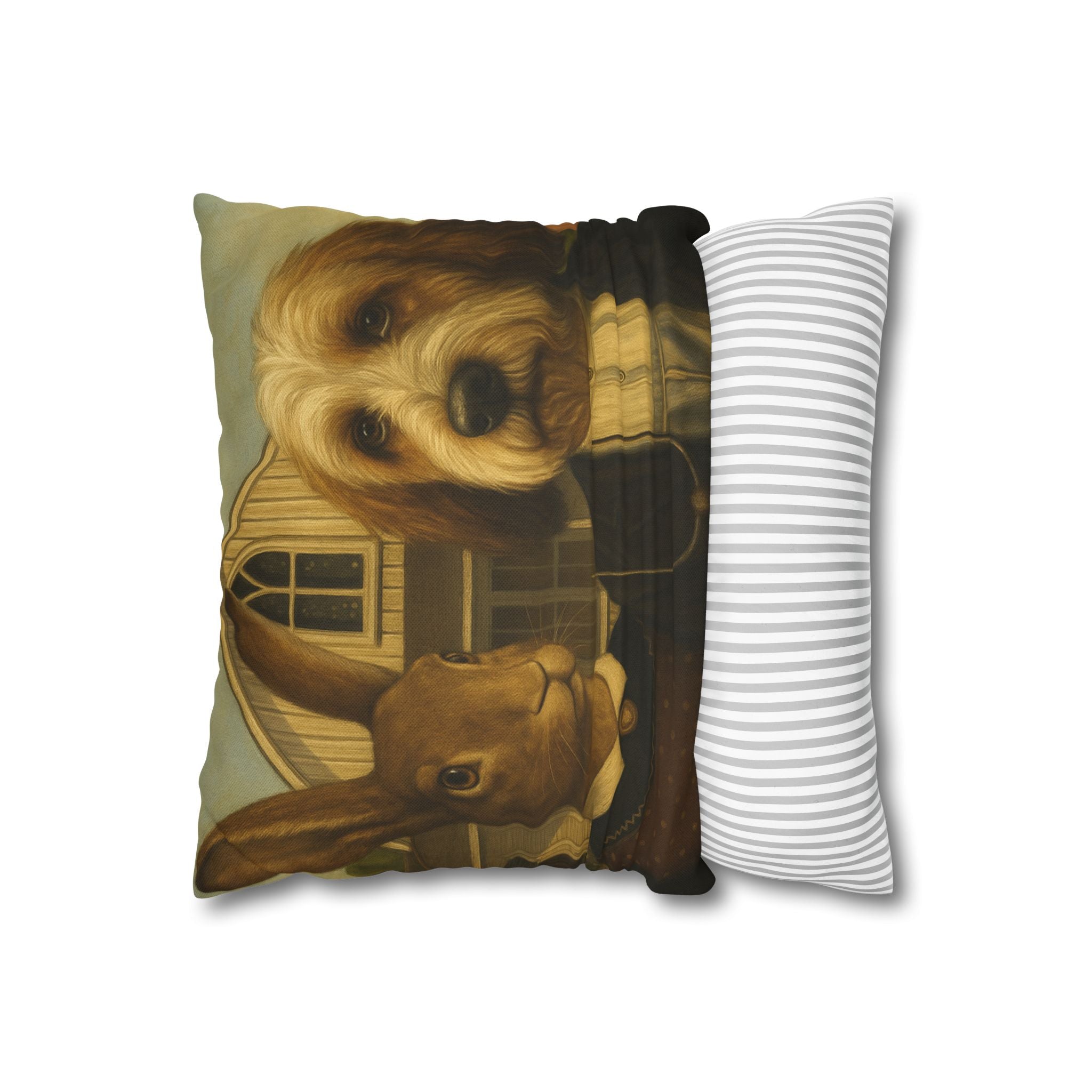 Vintage Pet Portrait Pillow — Dog & Rabbit Americana Decorative Throw Pillowcase