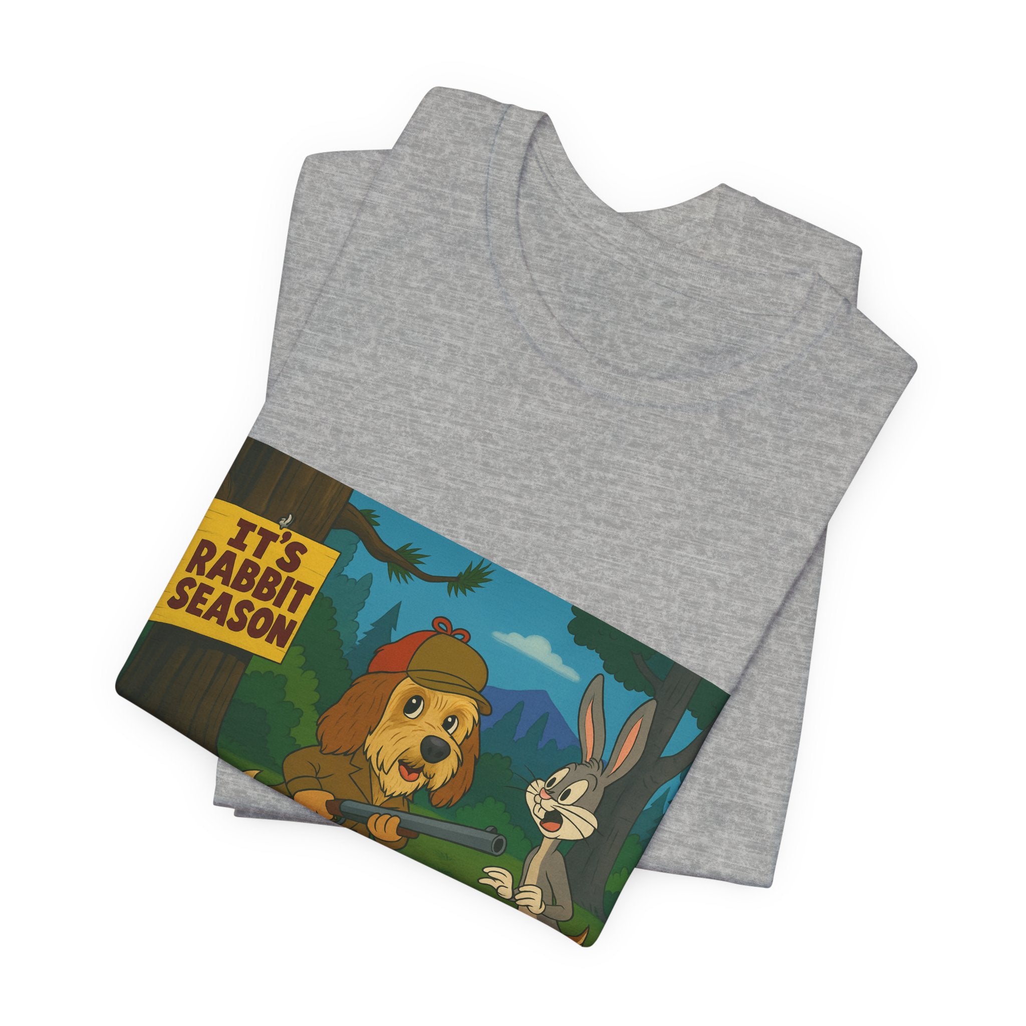 Funny 'It's Rabbit Season' Graphic Tee - Vintage Cartoon PBGV Hunting Humor T-Shirt