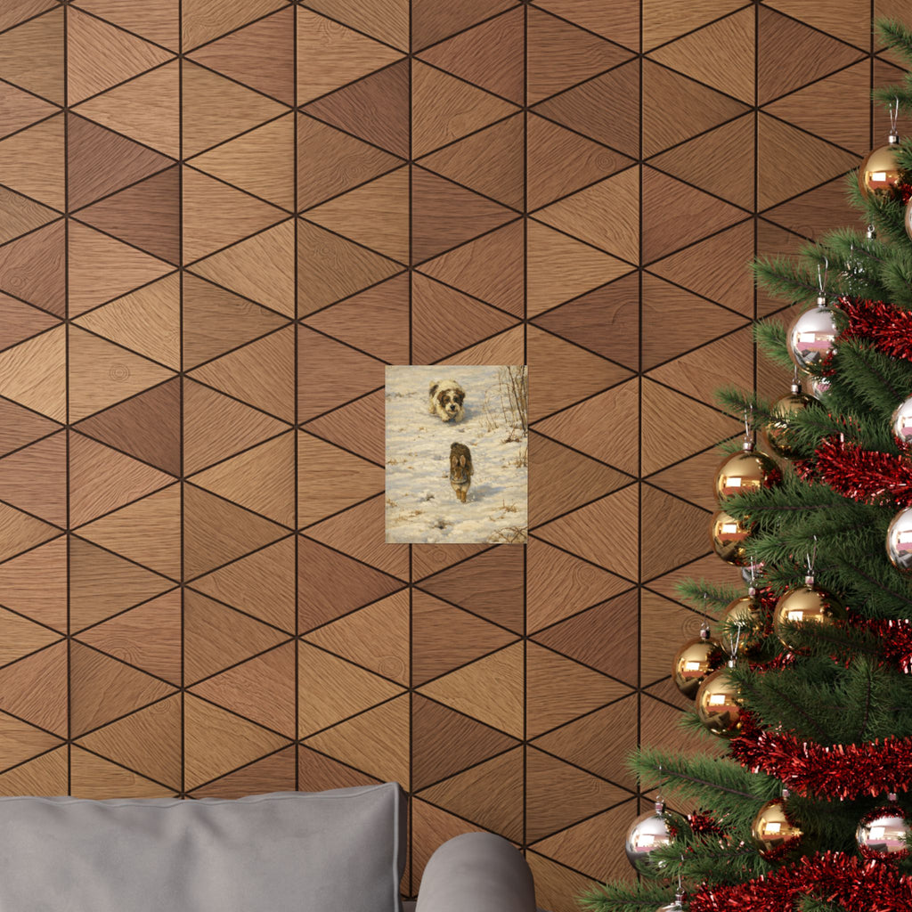 Vintage Winter Puppy & Rabbit Poster - Matte Vertical Art Print