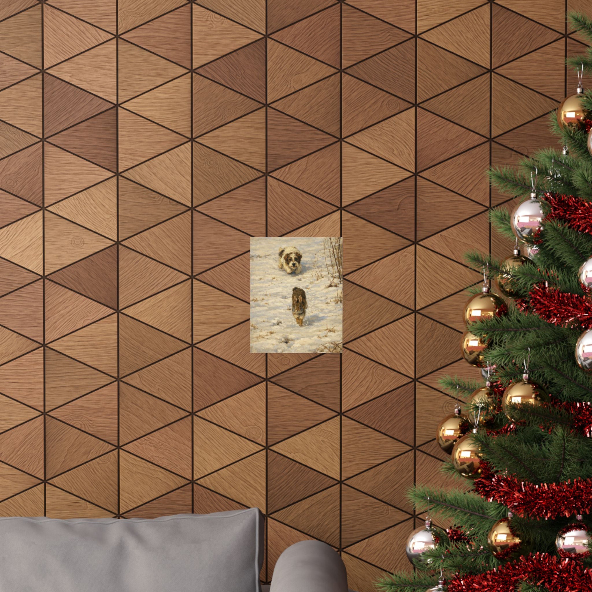 Vintage Winter Puppy & Rabbit Poster - Matte Vertical Art Print