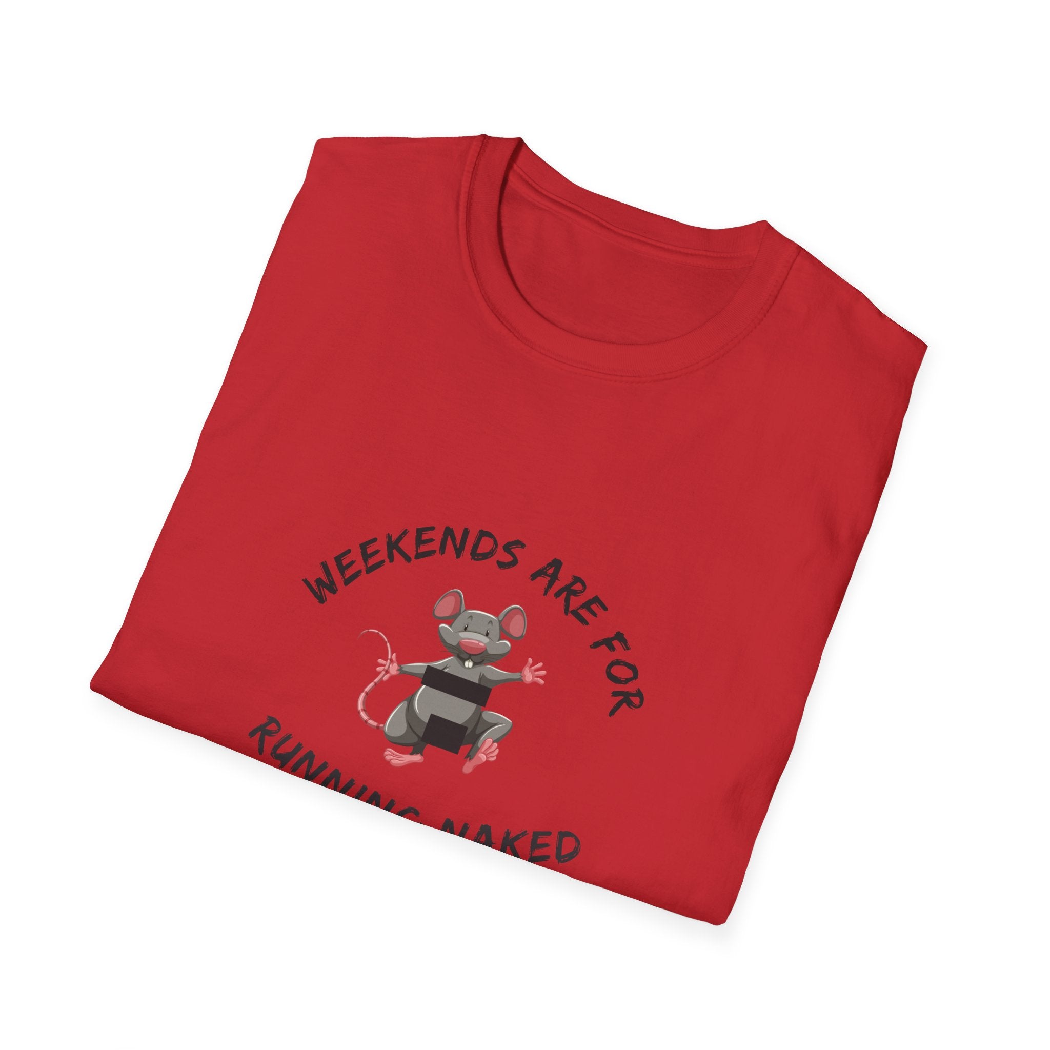 Weekend Running Naked T-Shirt — Cute Mouse Graphic Tee for Runners & Casual Wear
