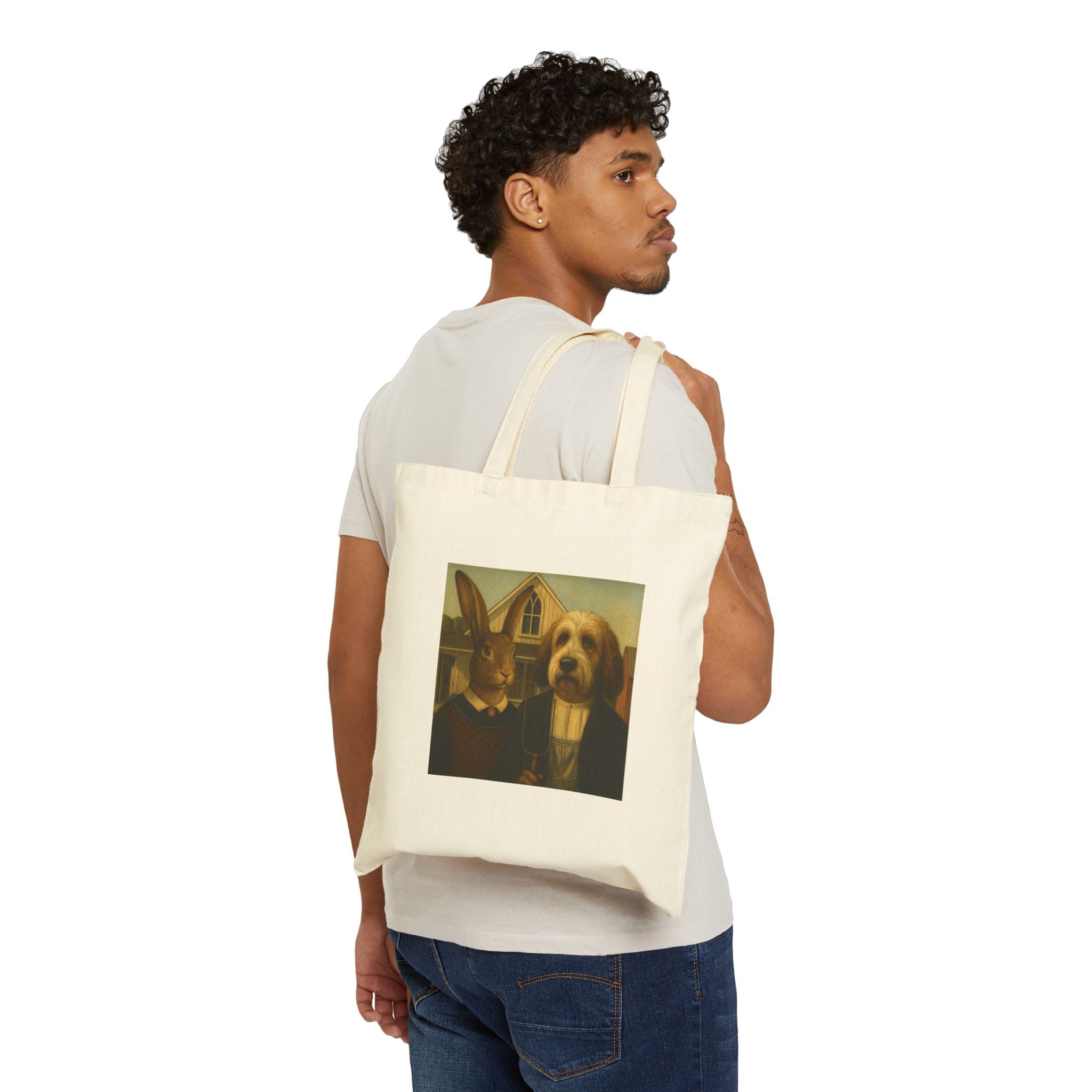 Canvas Tote Bag — Vintage Pet Portrait Rabbit & Dog Art Tote