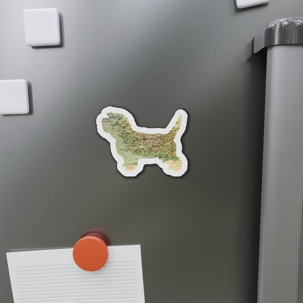PBGV Vintage Map Magnet — Die-Cut Pet Silhouette Refrigerator Magnet