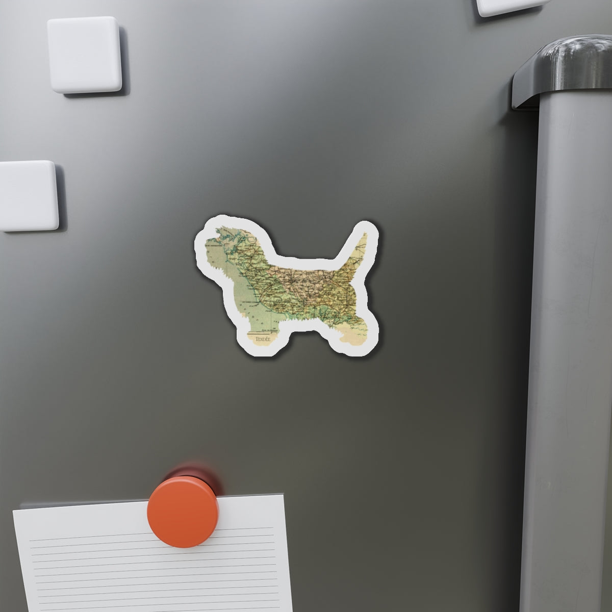 PBGV Vintage Map Magnet — Die-Cut Pet Silhouette Refrigerator Magnet