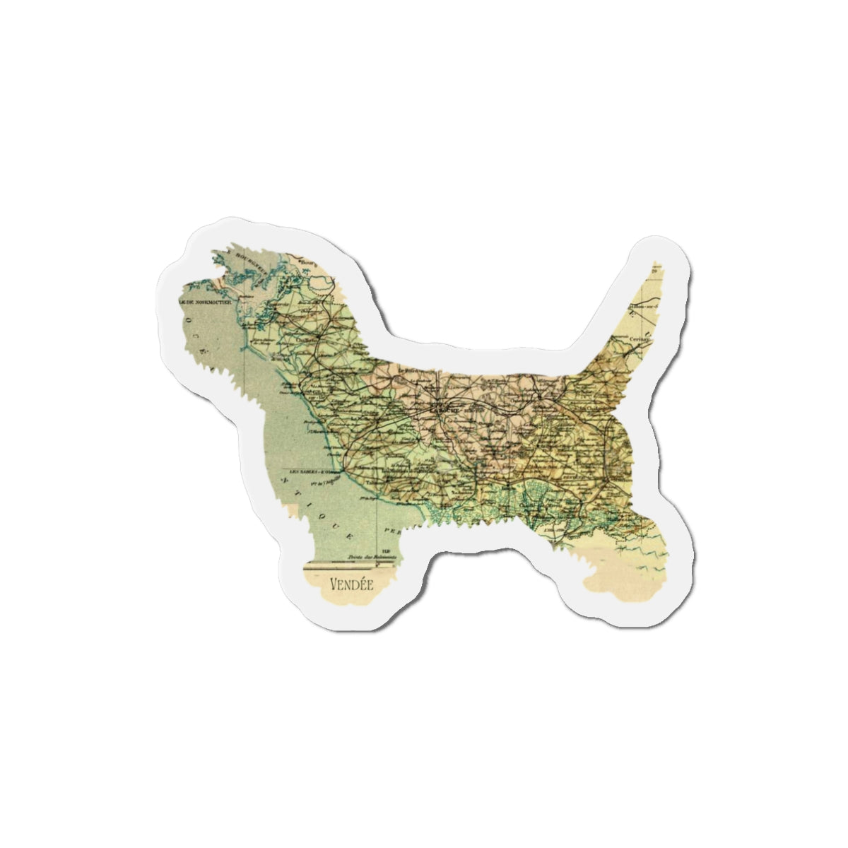 PBGV Vintage Map Magnet — Die-Cut Pet Silhouette Refrigerator Magnet