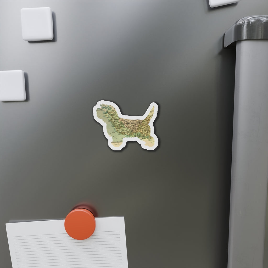 PBGV Vintage Map Magnet — Die-Cut Pet Silhouette Refrigerator Magnet