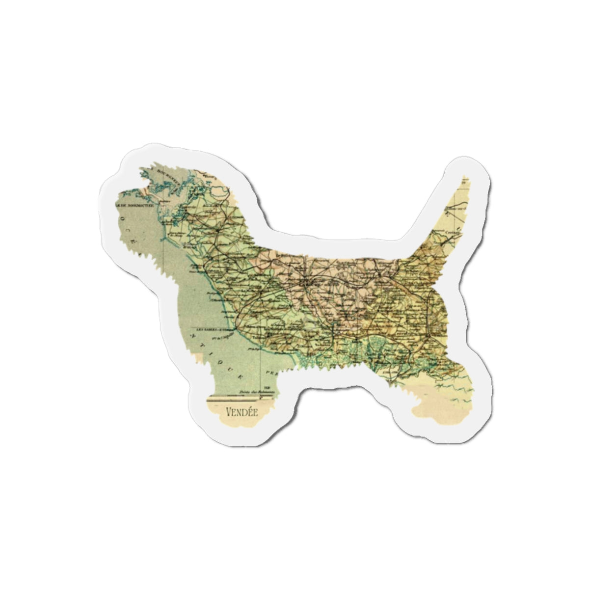 PBGV Vintage Map Magnet — Die-Cut Pet Silhouette Refrigerator Magnet