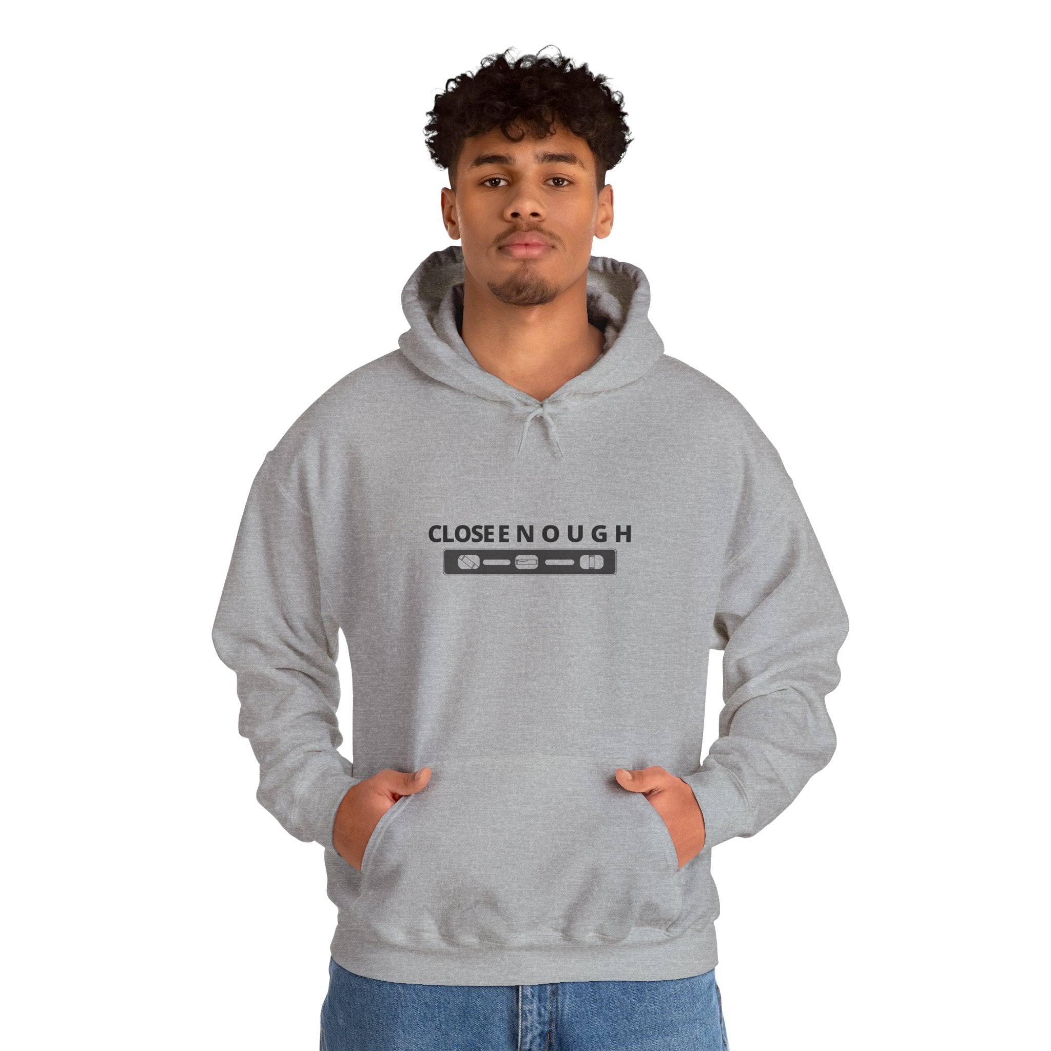 Close Enough Hoodie — Minimal Cassette Graphic Pullover
