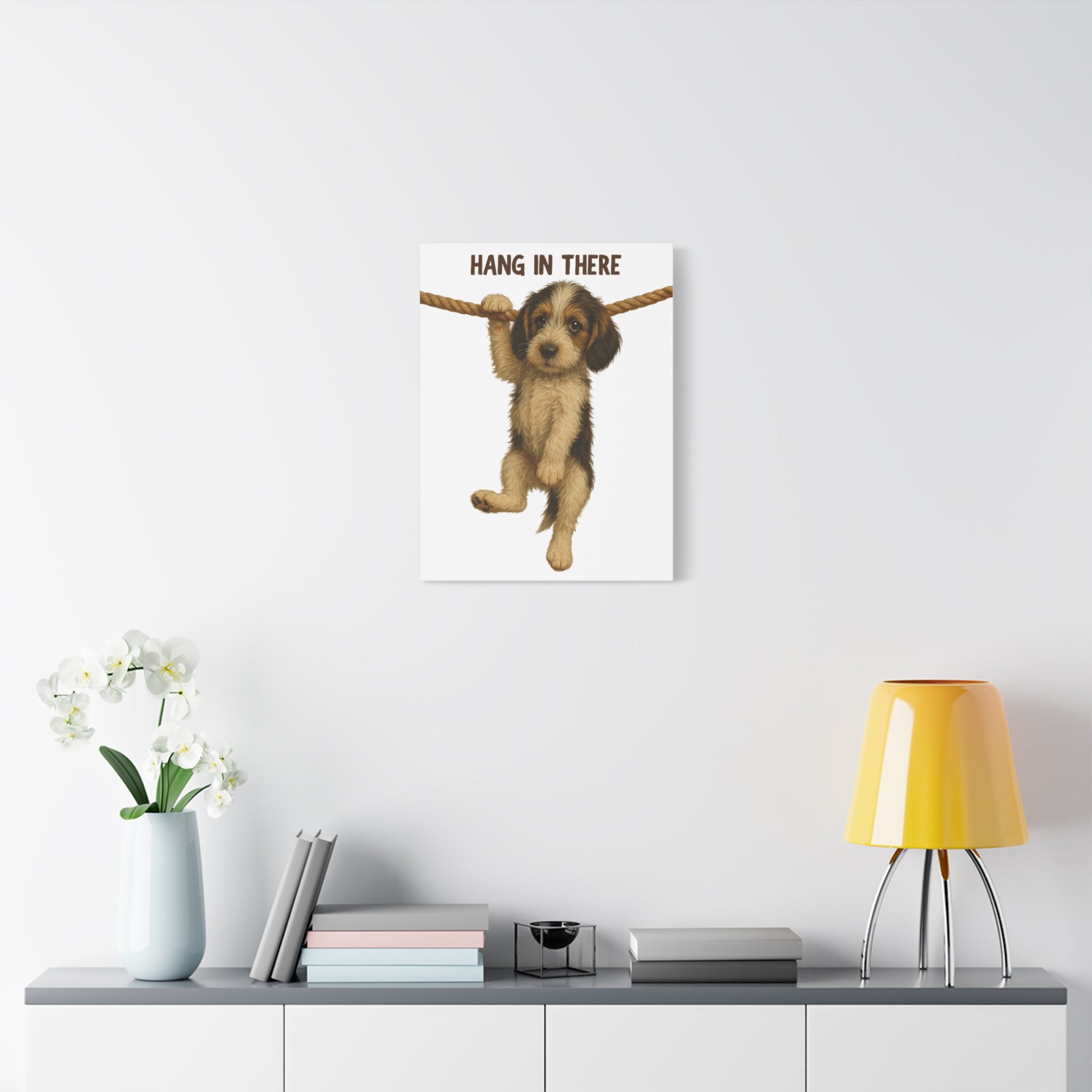 Hang In There Puppy Canvas Wall Art – Cute Dog Motivational Matte Stretched Print