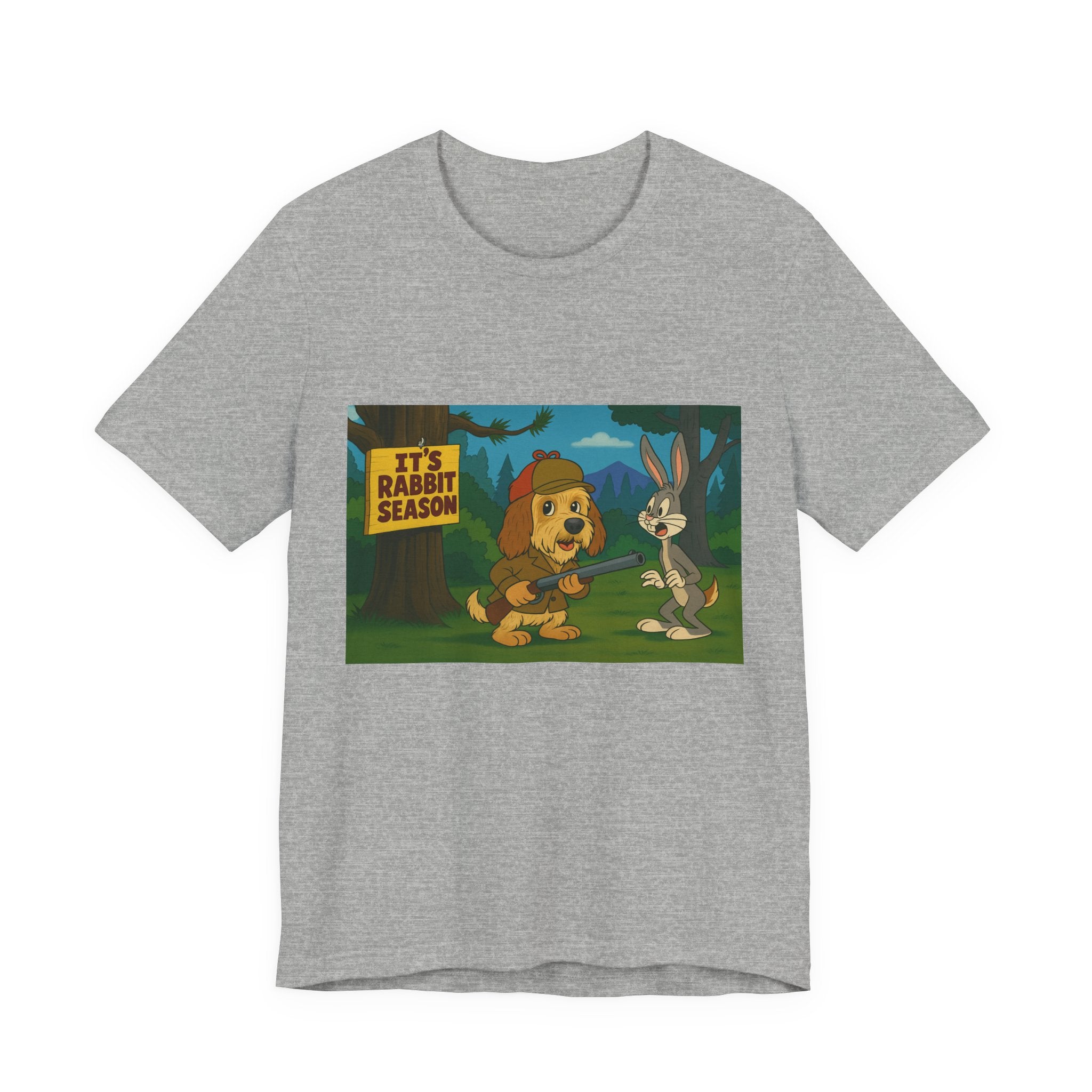 Funny 'It's Rabbit Season' Graphic Tee - Vintage Cartoon PBGV Hunting Humor T-Shirt