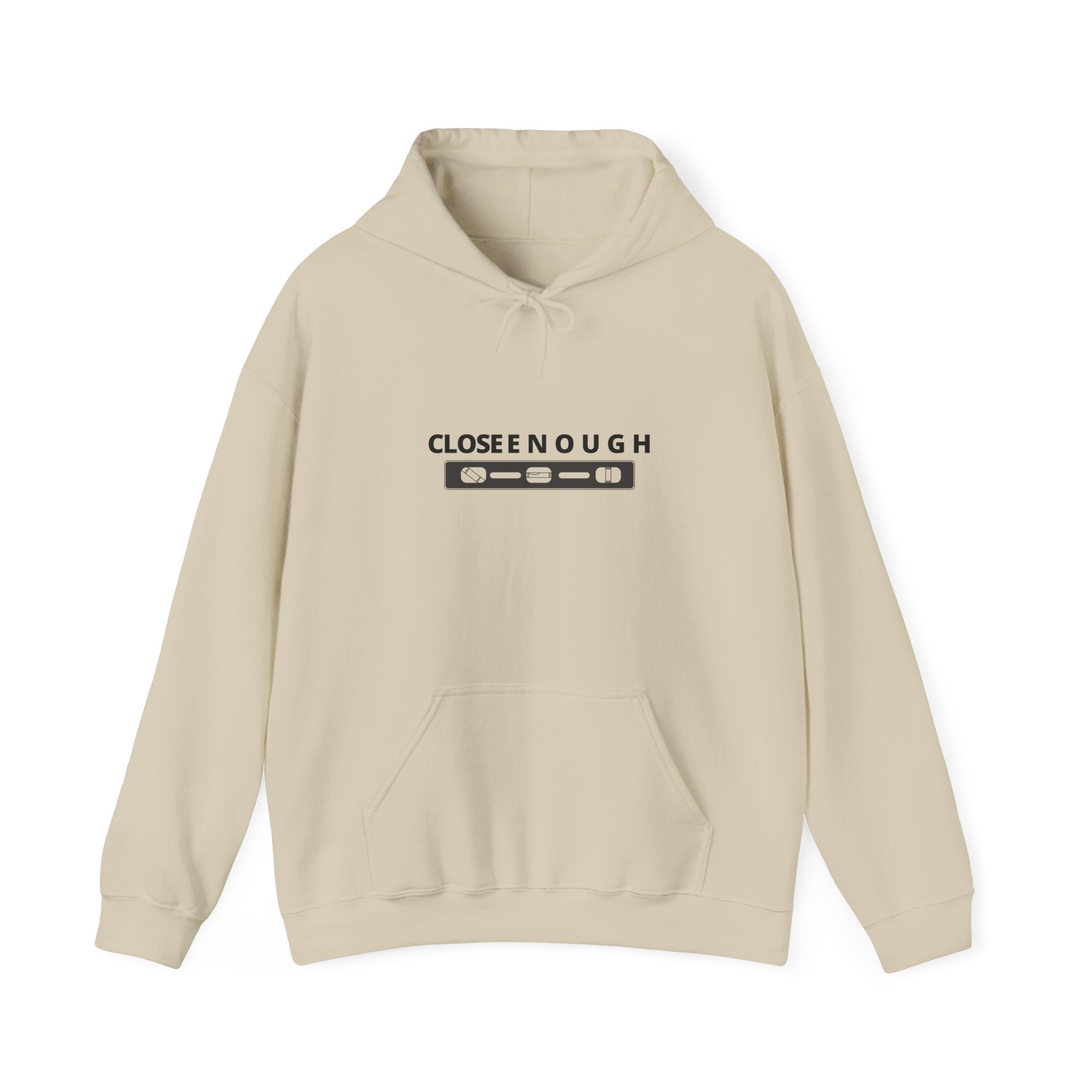 Close Enough Hoodie — Minimal Cassette Graphic Pullover