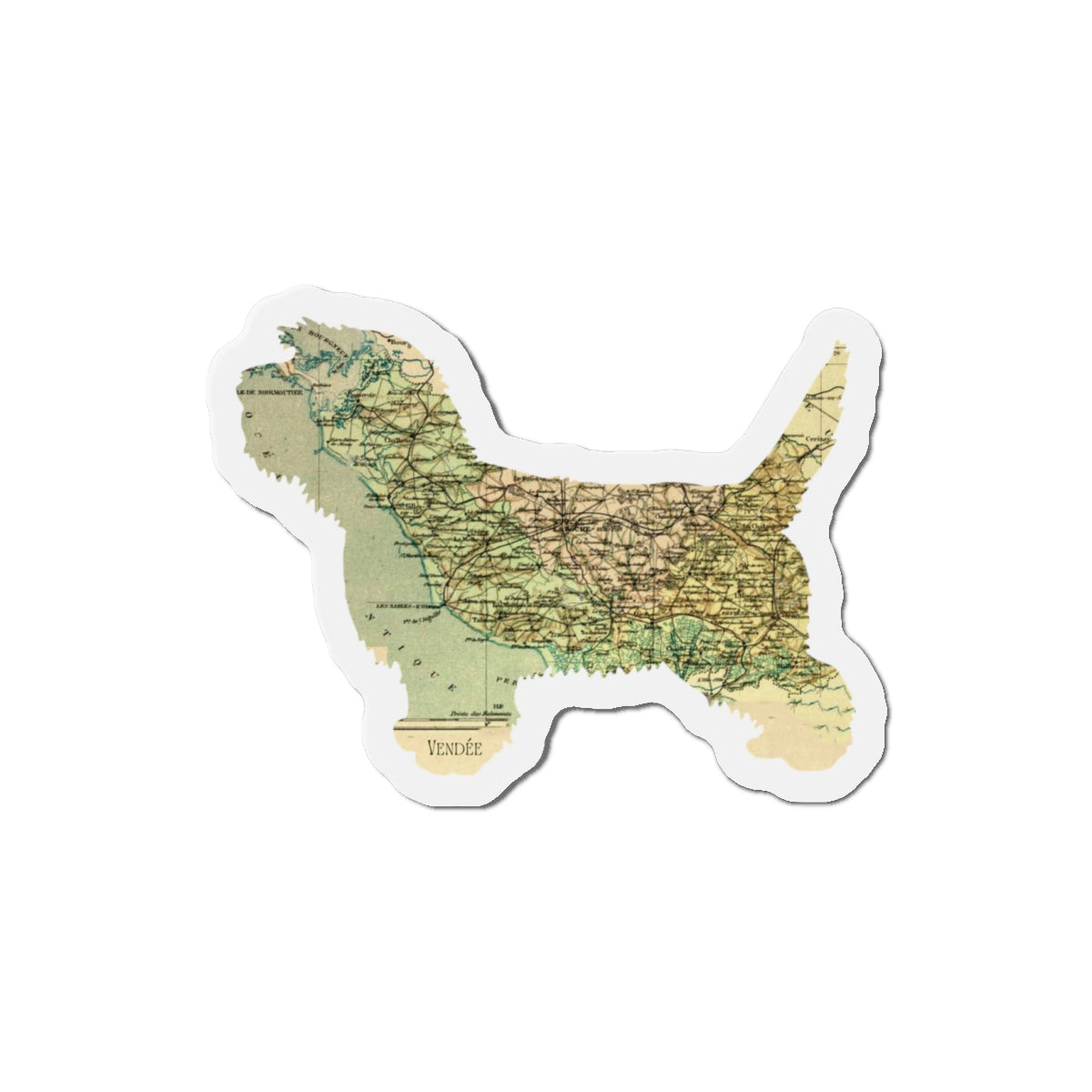 PBGV Vintage Map Magnet — Die-Cut Pet Silhouette Refrigerator Magnet