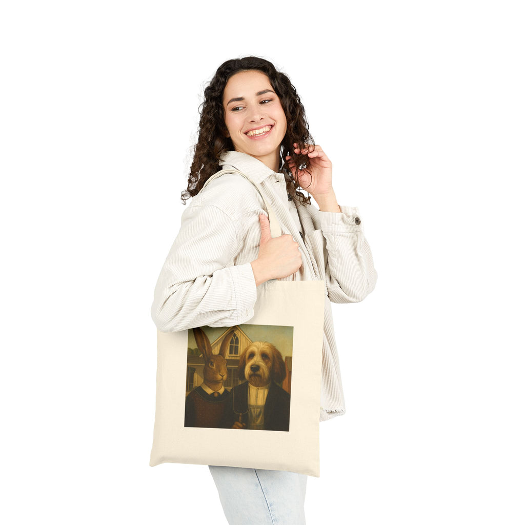 Canvas Tote Bag — Vintage Pet Portrait Rabbit & Dog Art Tote