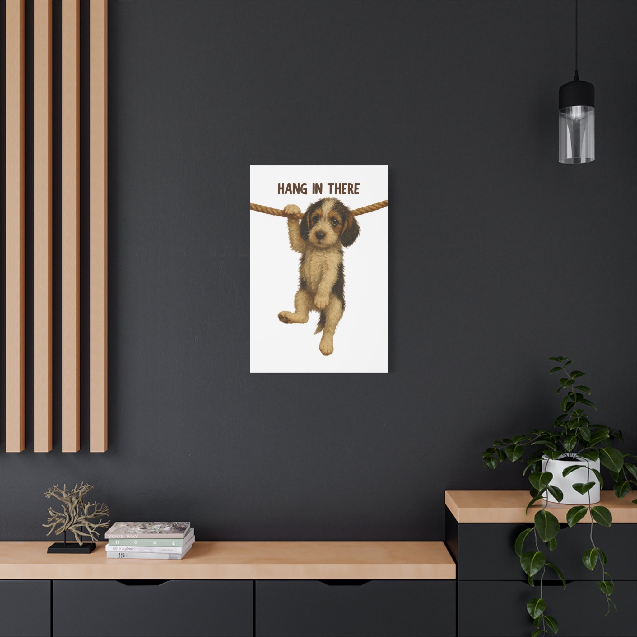 Hang In There Puppy Canvas Wall Art – Cute Dog Motivational Matte Stretched Print