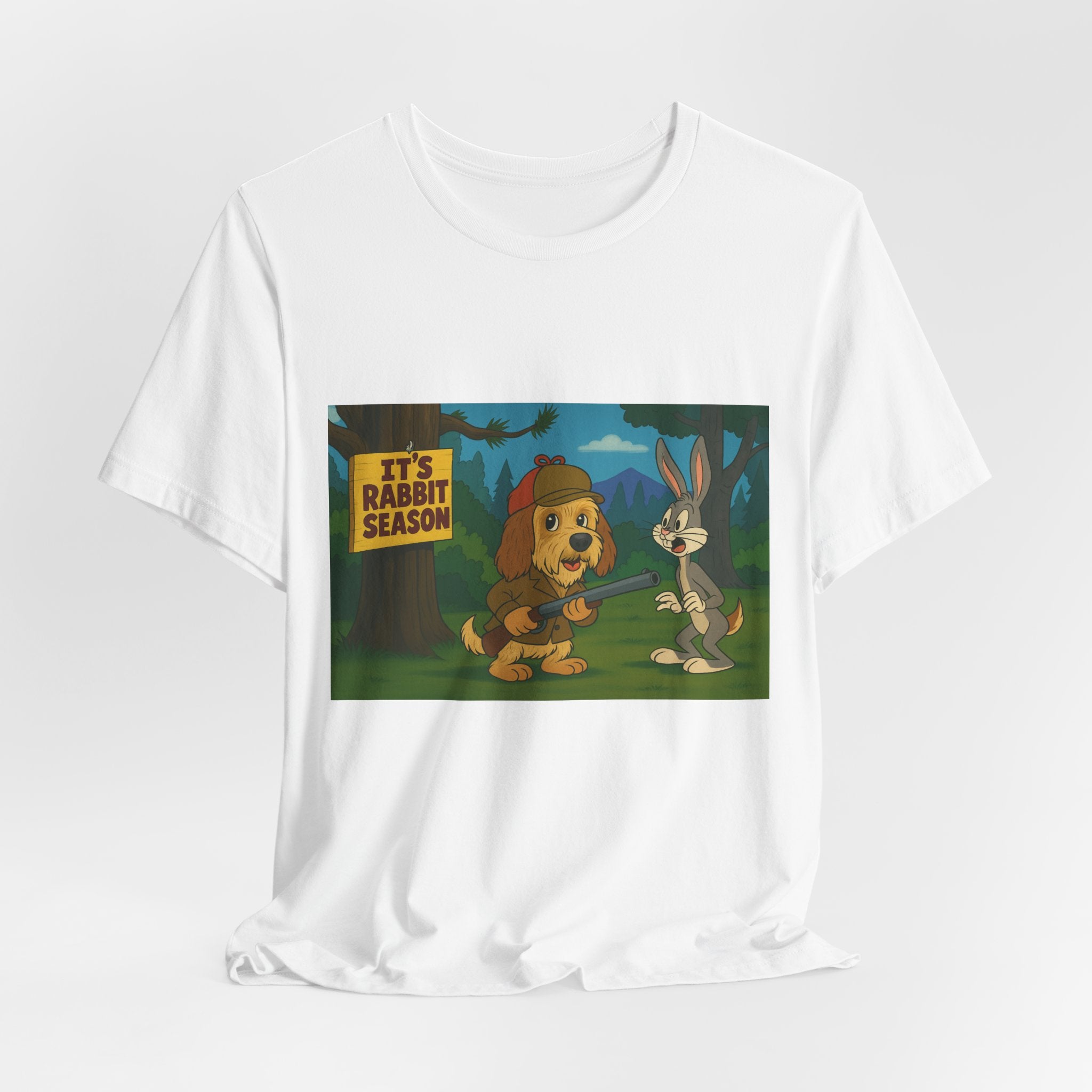 Funny 'It's Rabbit Season' Graphic Tee - Vintage Cartoon PBGV Hunting Humor T-Shirt