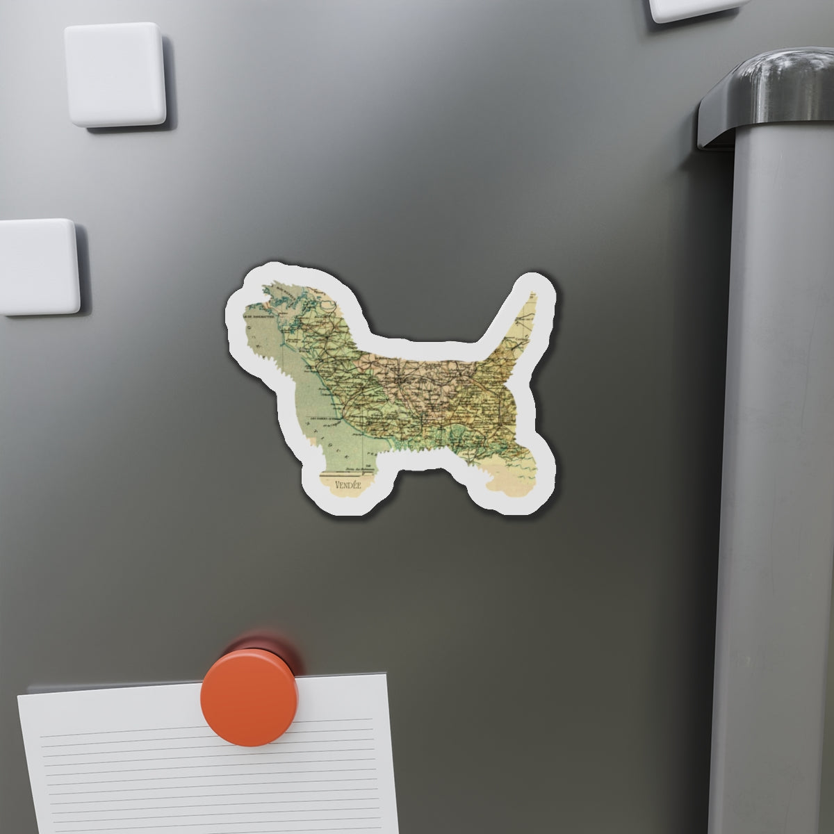PBGV Vintage Map Magnet — Die-Cut Pet Silhouette Refrigerator Magnet