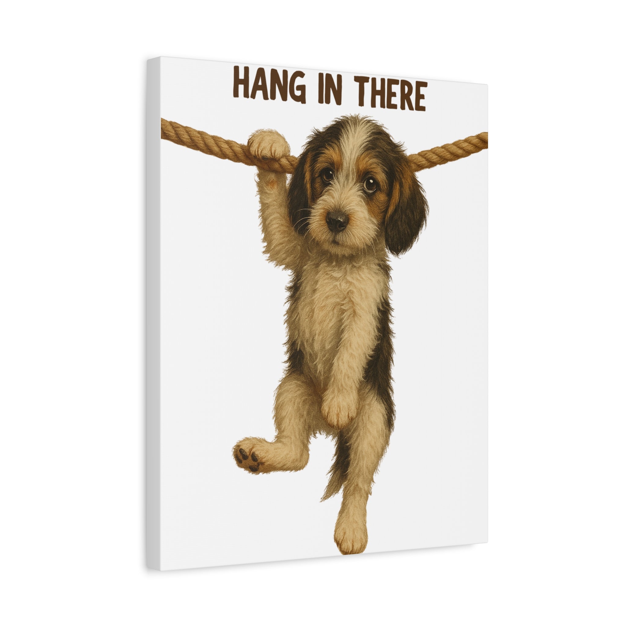 Hang In There Puppy Canvas Wall Art – Cute Dog Motivational Matte Stretched Print