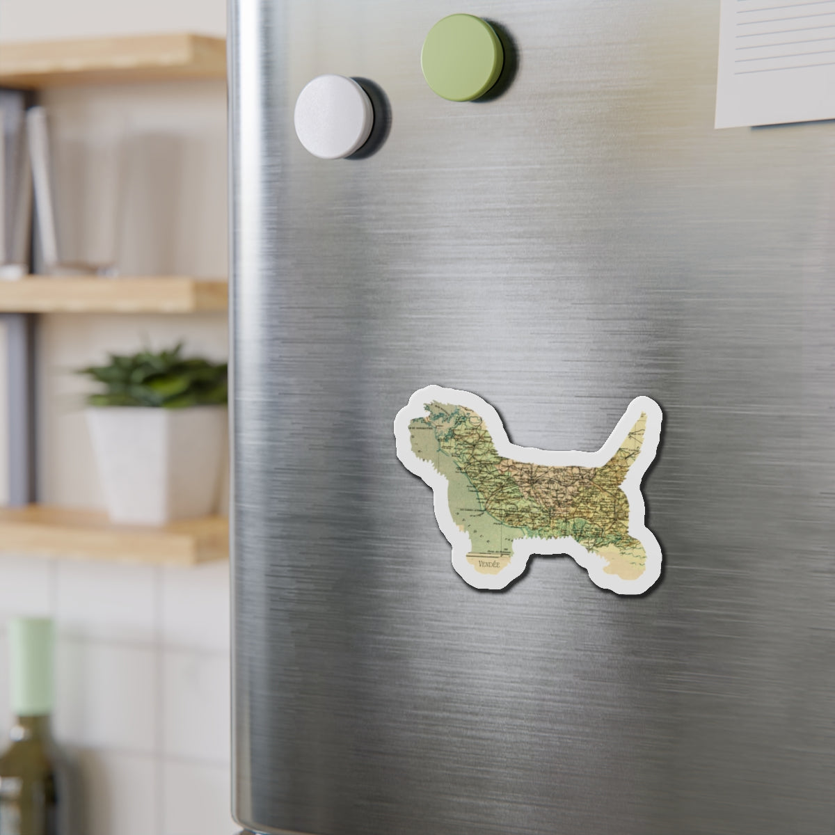 PBGV Vintage Map Magnet — Die-Cut Pet Silhouette Refrigerator Magnet