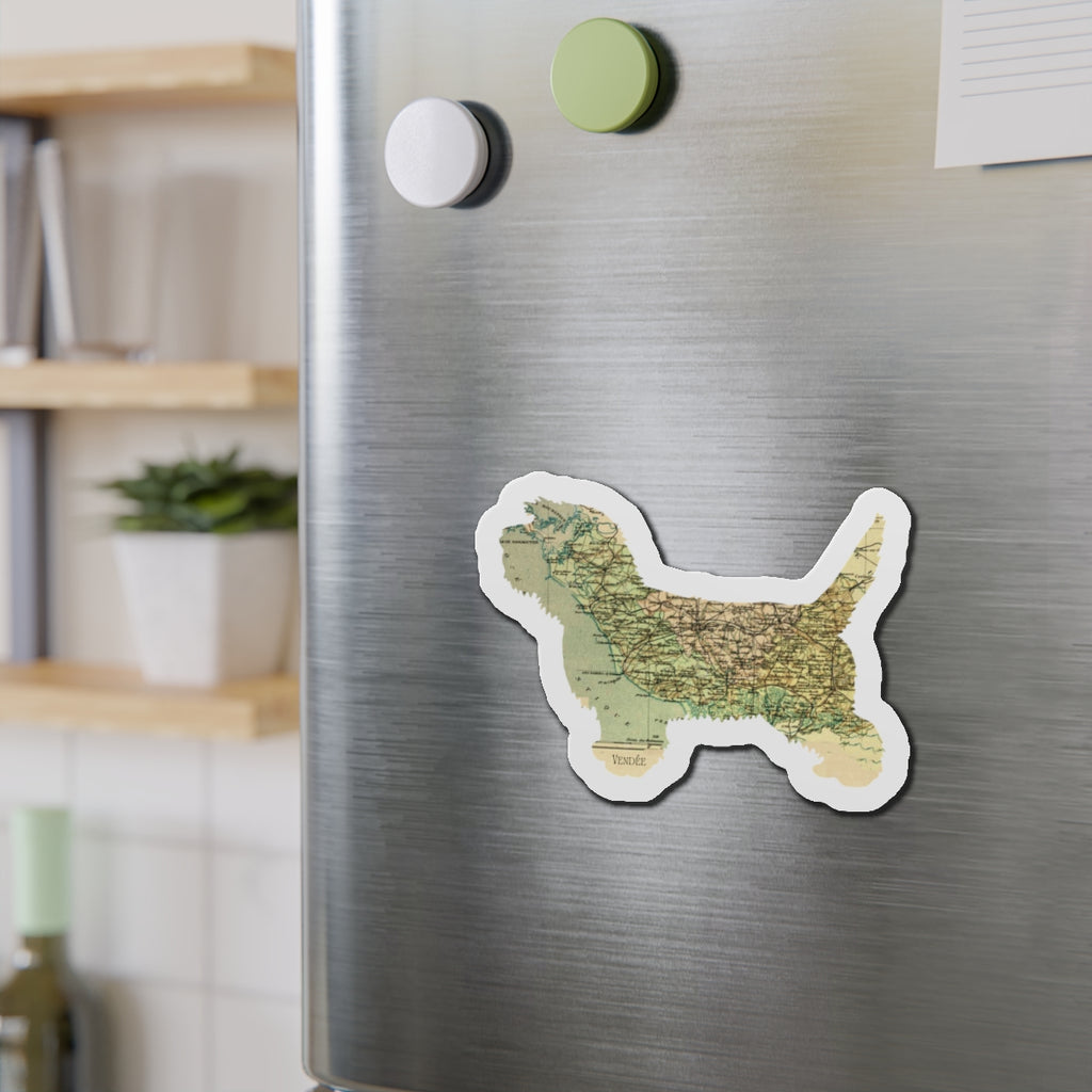 PBGV Vintage Map Magnet — Die-Cut Pet Silhouette Refrigerator Magnet