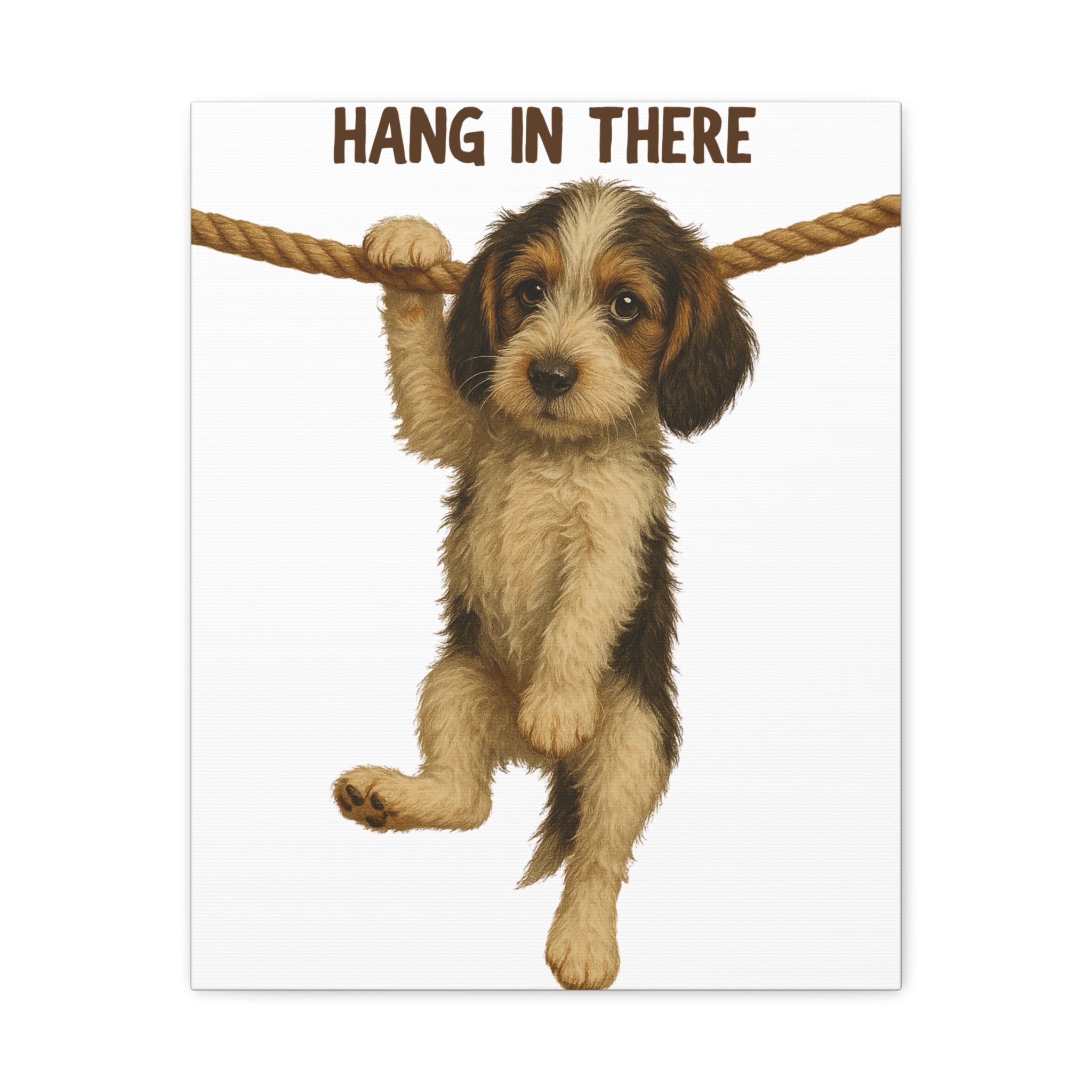 Hang In There Puppy Canvas Wall Art – Cute Dog Motivational Matte Stretched Print