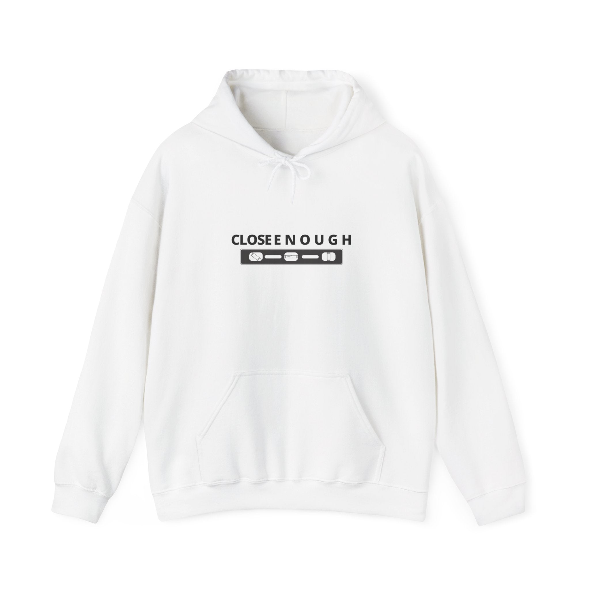 Close Enough Hoodie — Minimal Cassette Graphic Pullover