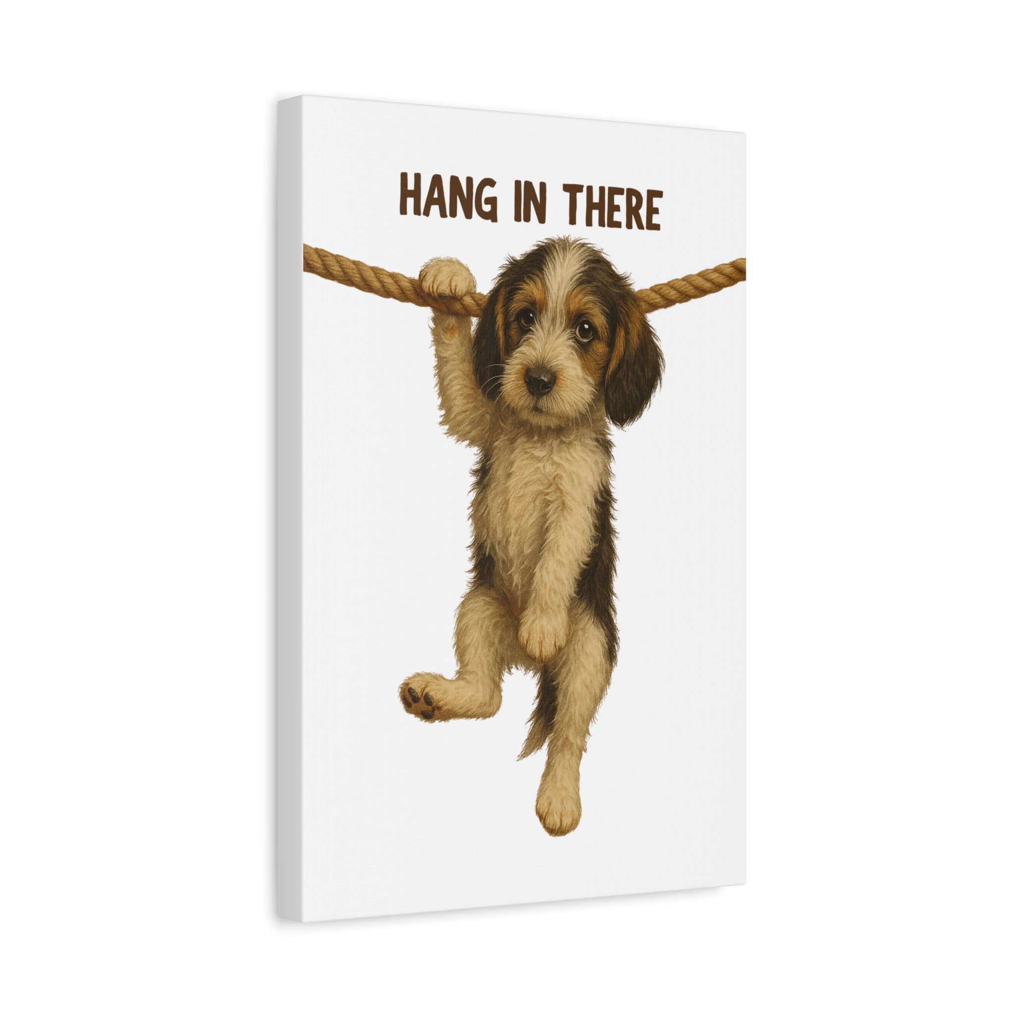 Hang In There Puppy Canvas Wall Art – Cute Dog Motivational Matte Stretched Print