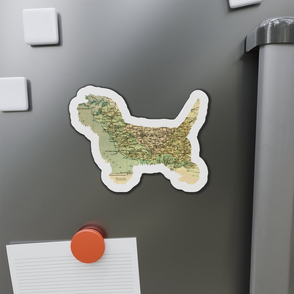 PBGV Vintage Map Magnet — Die-Cut Pet Silhouette Refrigerator Magnet
