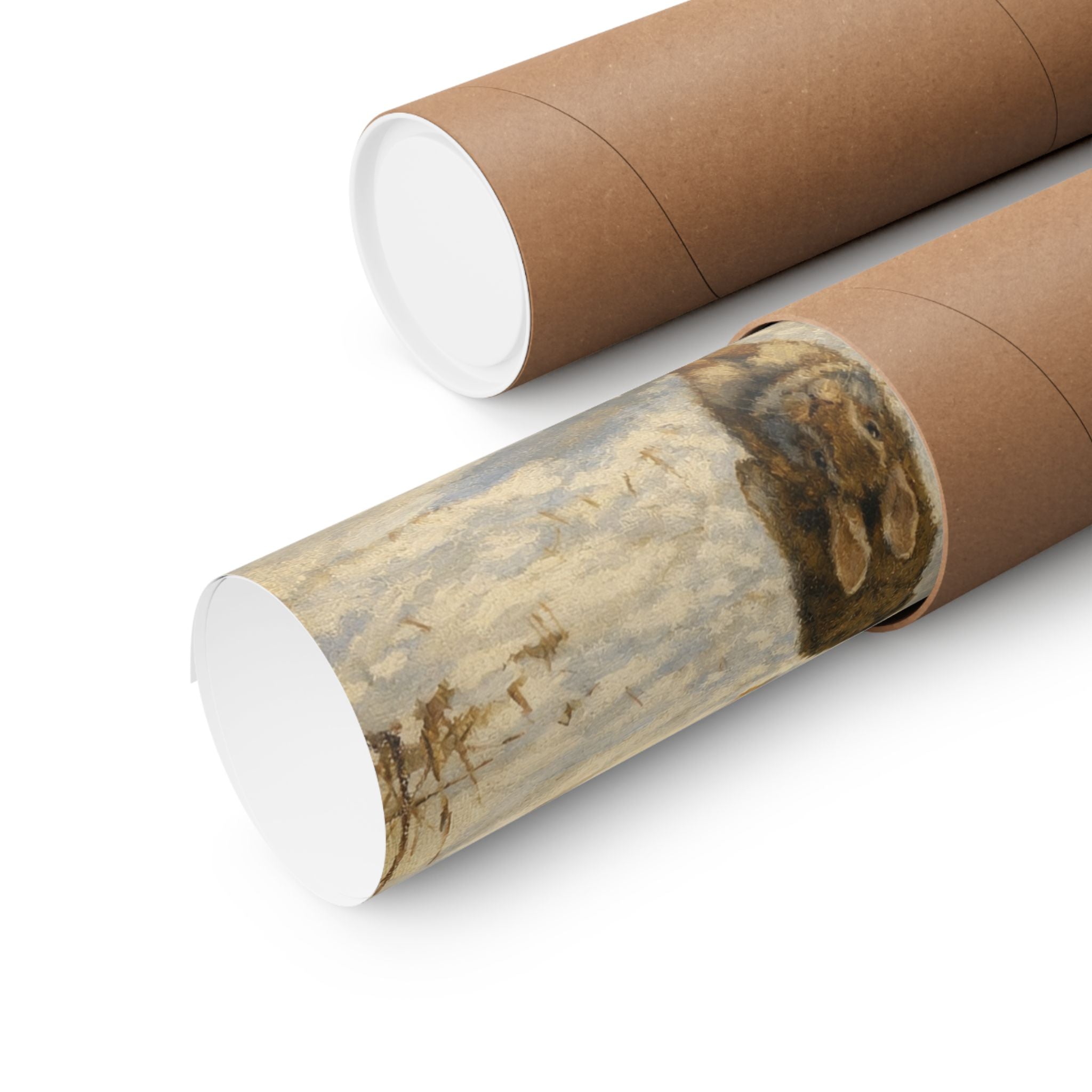 Vintage Winter Puppy & Rabbit Poster - Matte Vertical Art Print