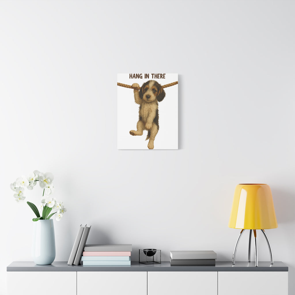 Hang In There Puppy Canvas Wall Art – Cute Dog Motivational Matte Stretched Print