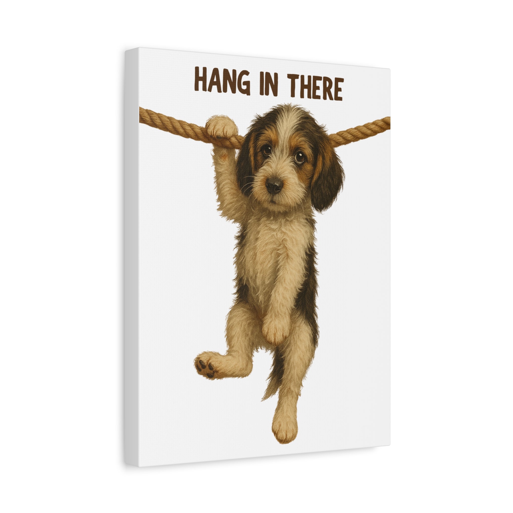 Hang In There Puppy Canvas Wall Art – Cute Dog Motivational Matte Stretched Print