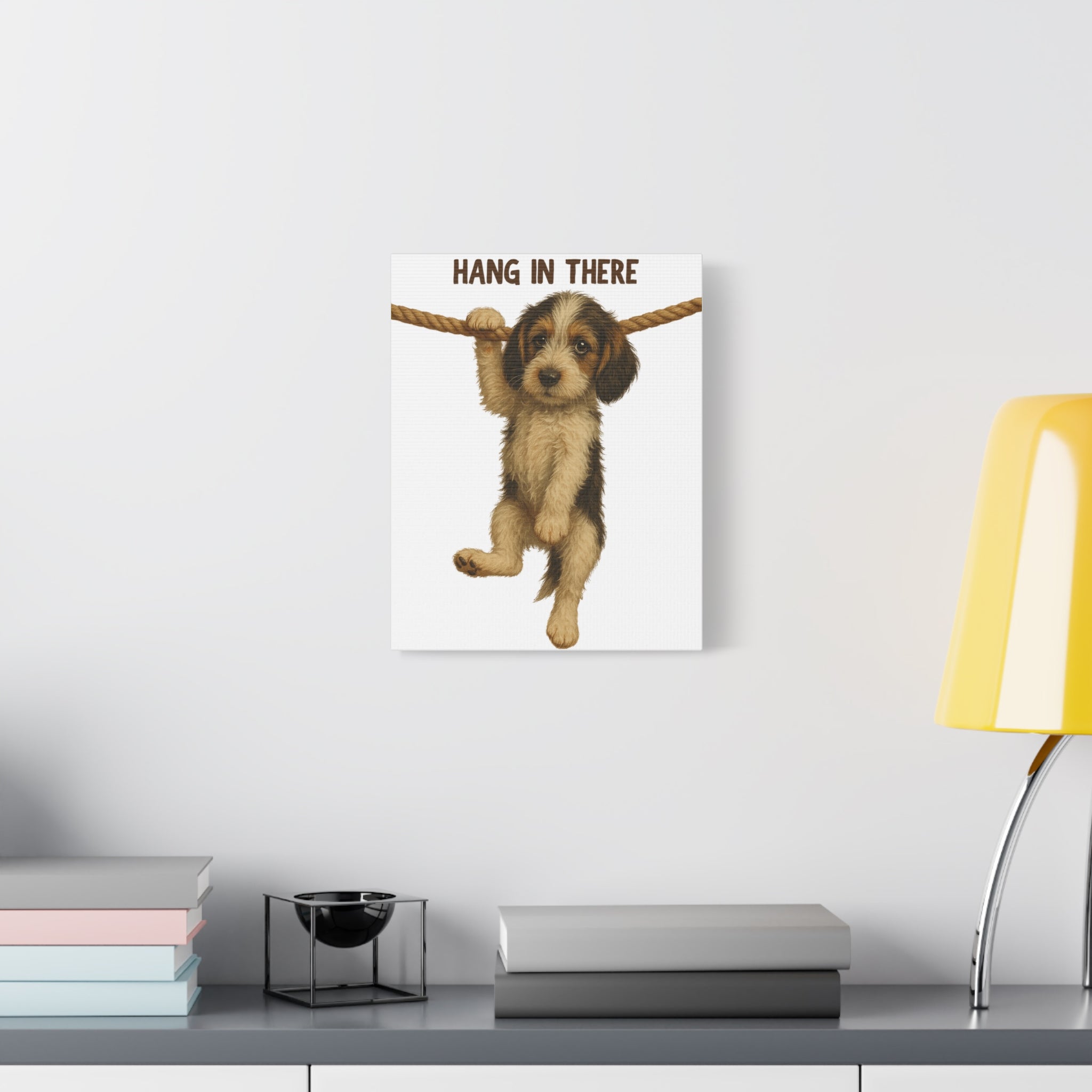 Hang In There Puppy Canvas Wall Art – Cute Dog Motivational Matte Stretched Print